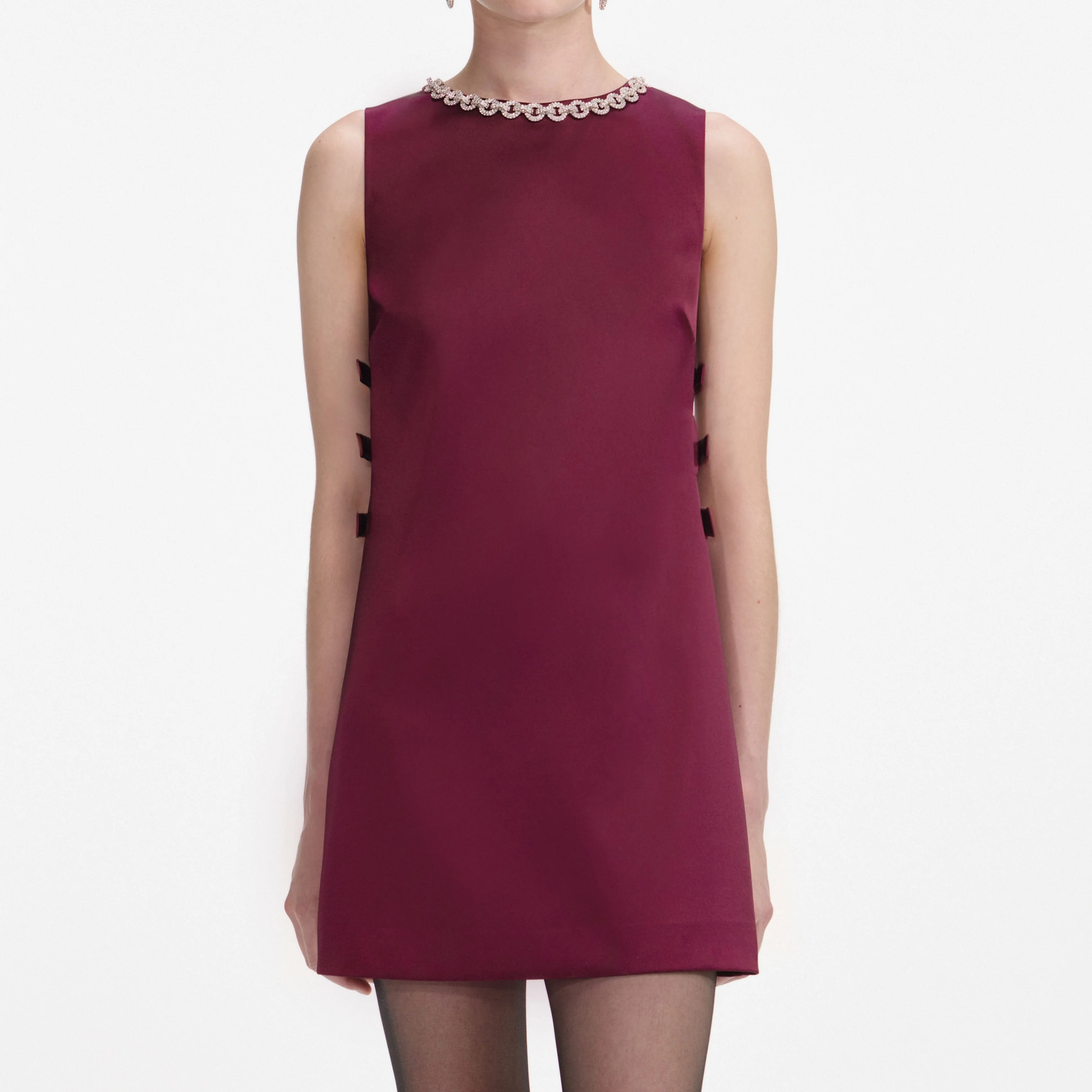 Burgundy Satin Cut Out Mini Dress - Image 4