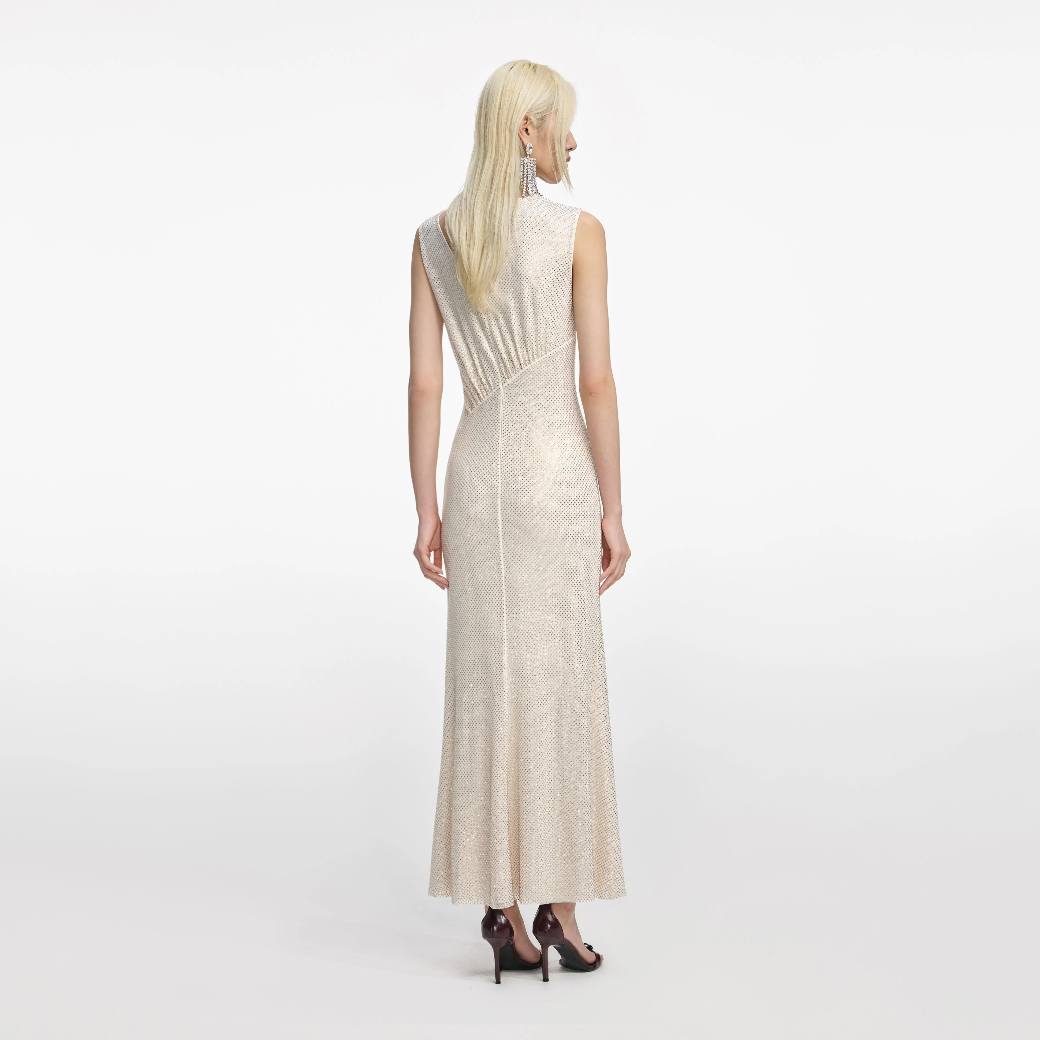 Champagne Rhinestone Cut Out Midi Dress - Image 3