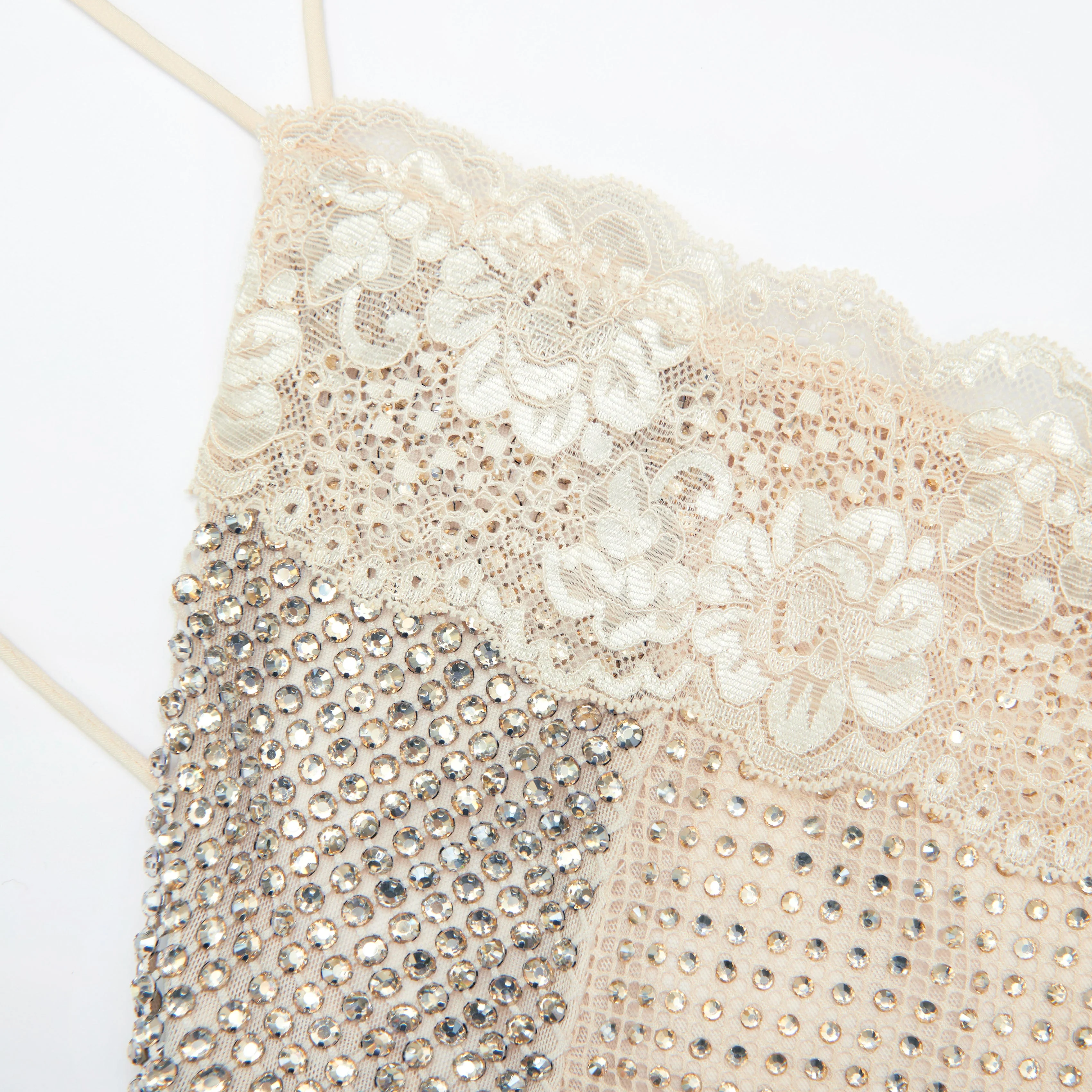 Champagne Rhinestone Lace Trim Maxi Dress - Image 5