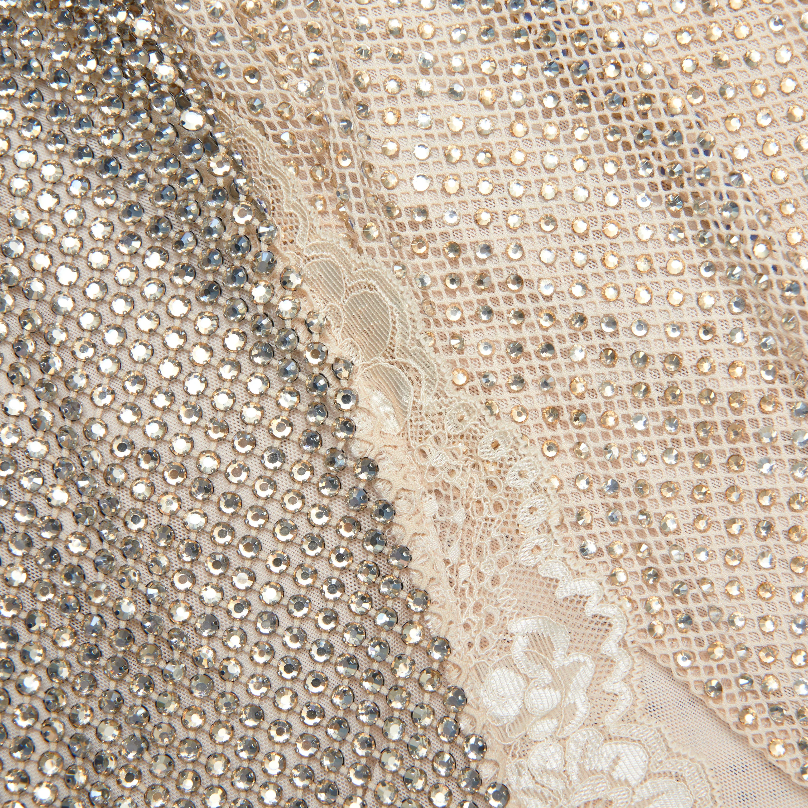 Champagne Rhinestone Lace Trim Mini Dress - Image 5