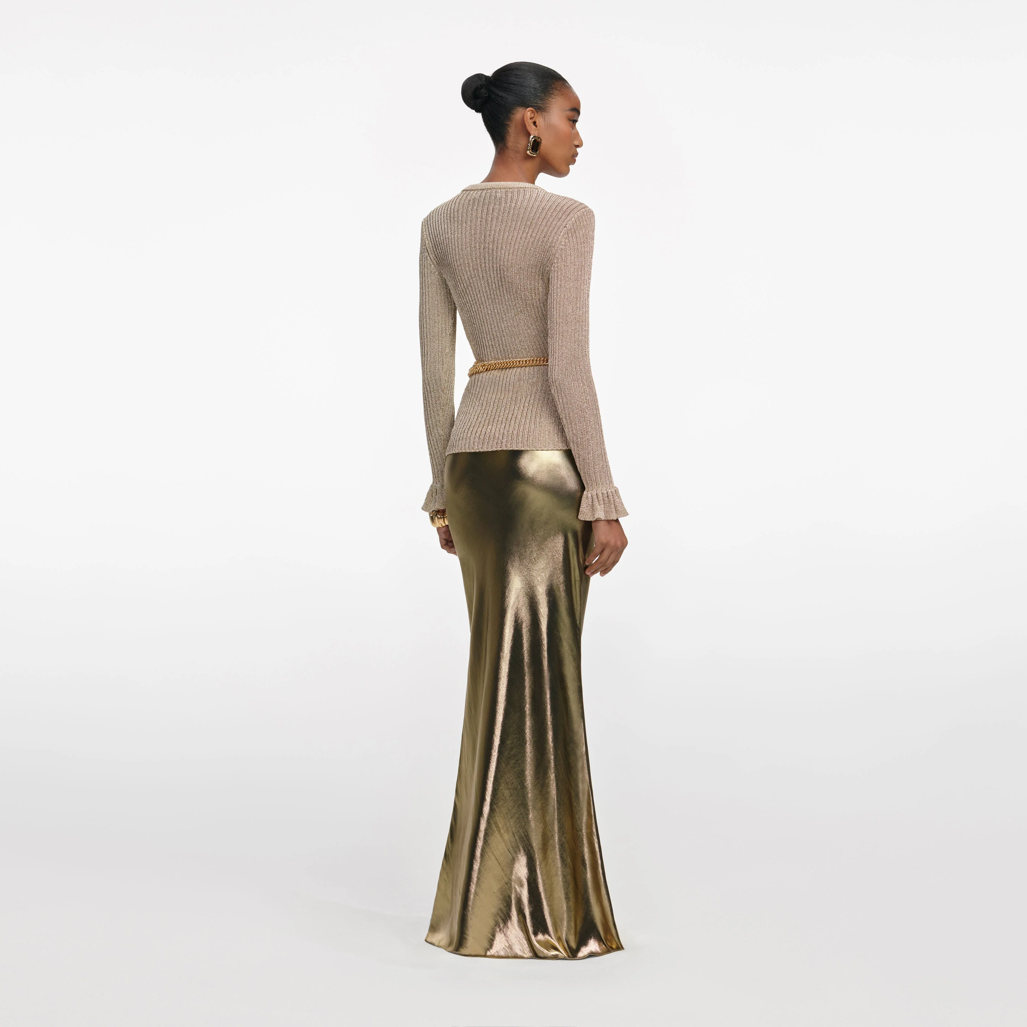 Gold Metallic Maxi Skirt - Image 3