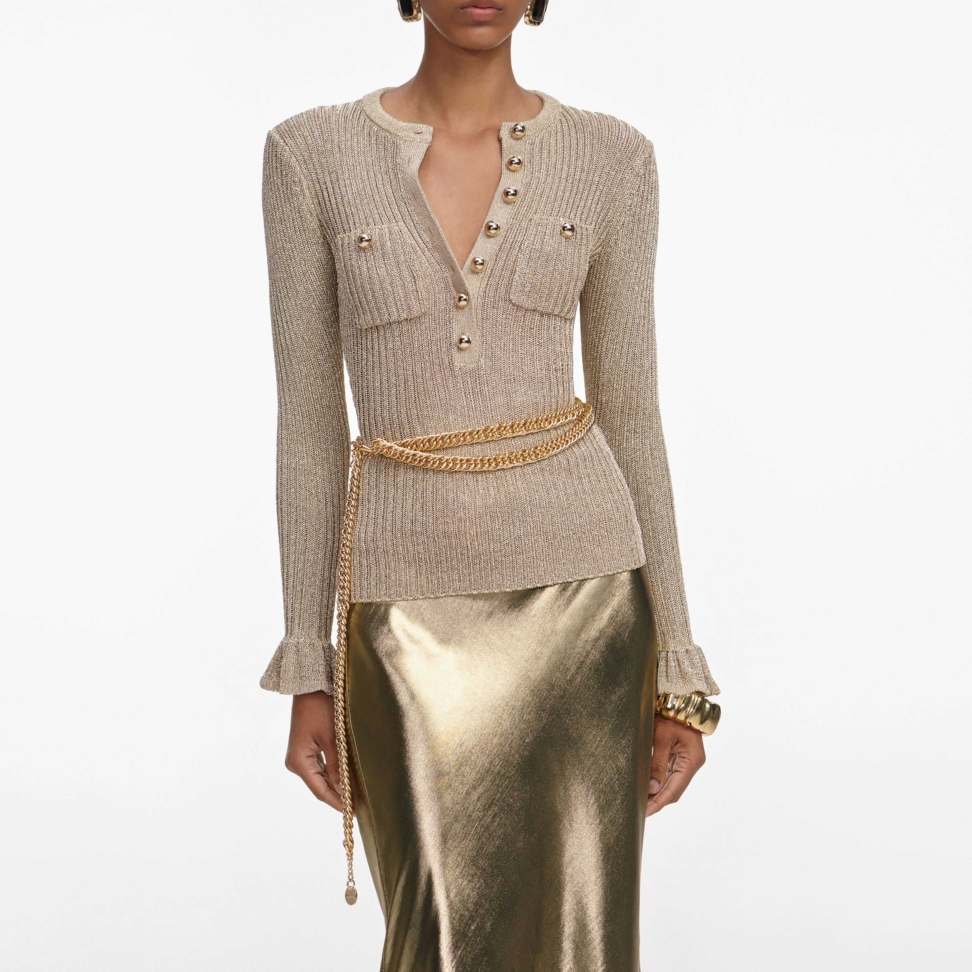 Gold Metallic Maxi Skirt - Image 4