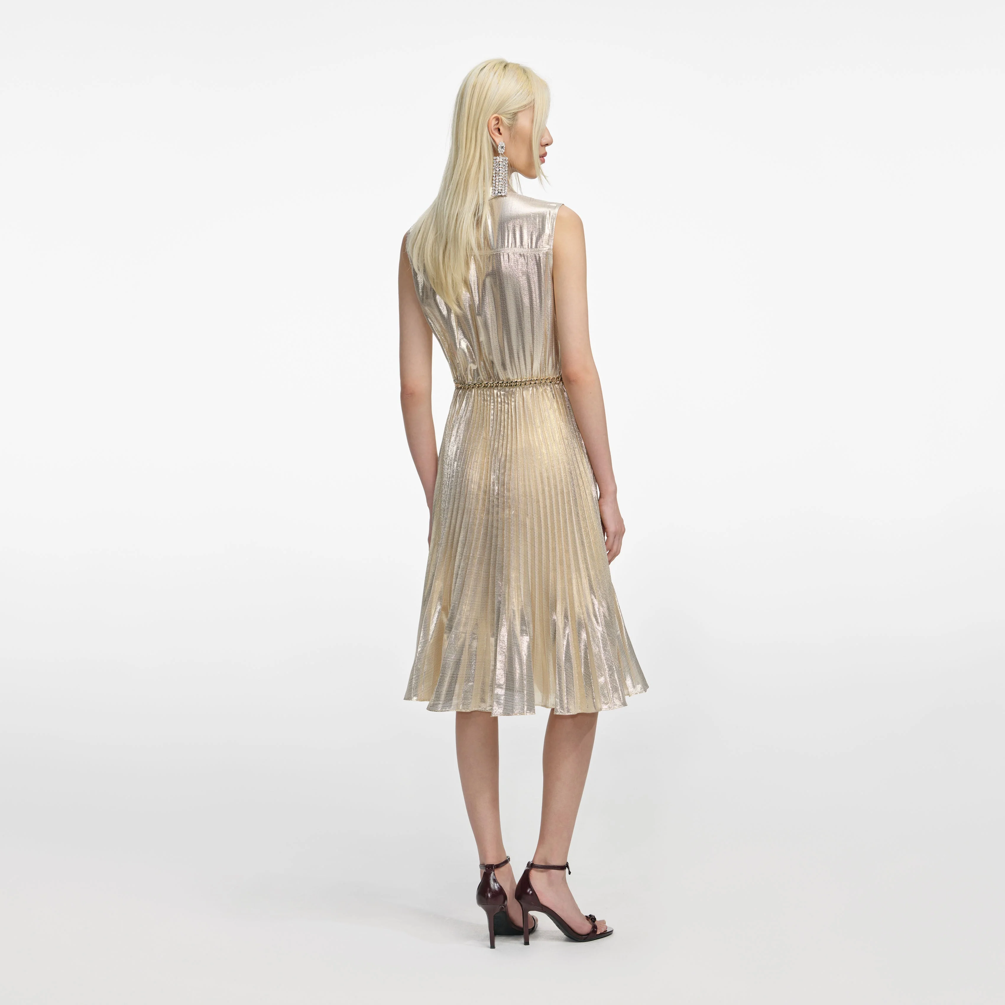 Gold Metallic Sleeveless Midi Dress - Image 3