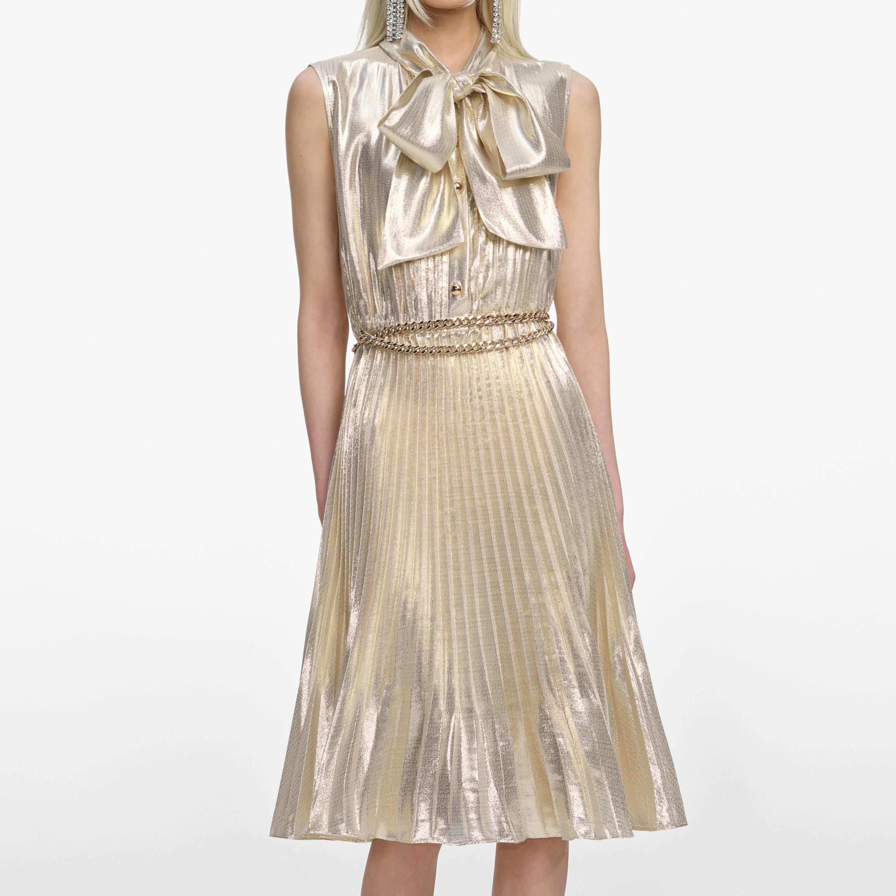 Gold Metallic Sleeveless Midi Dress - Image 4