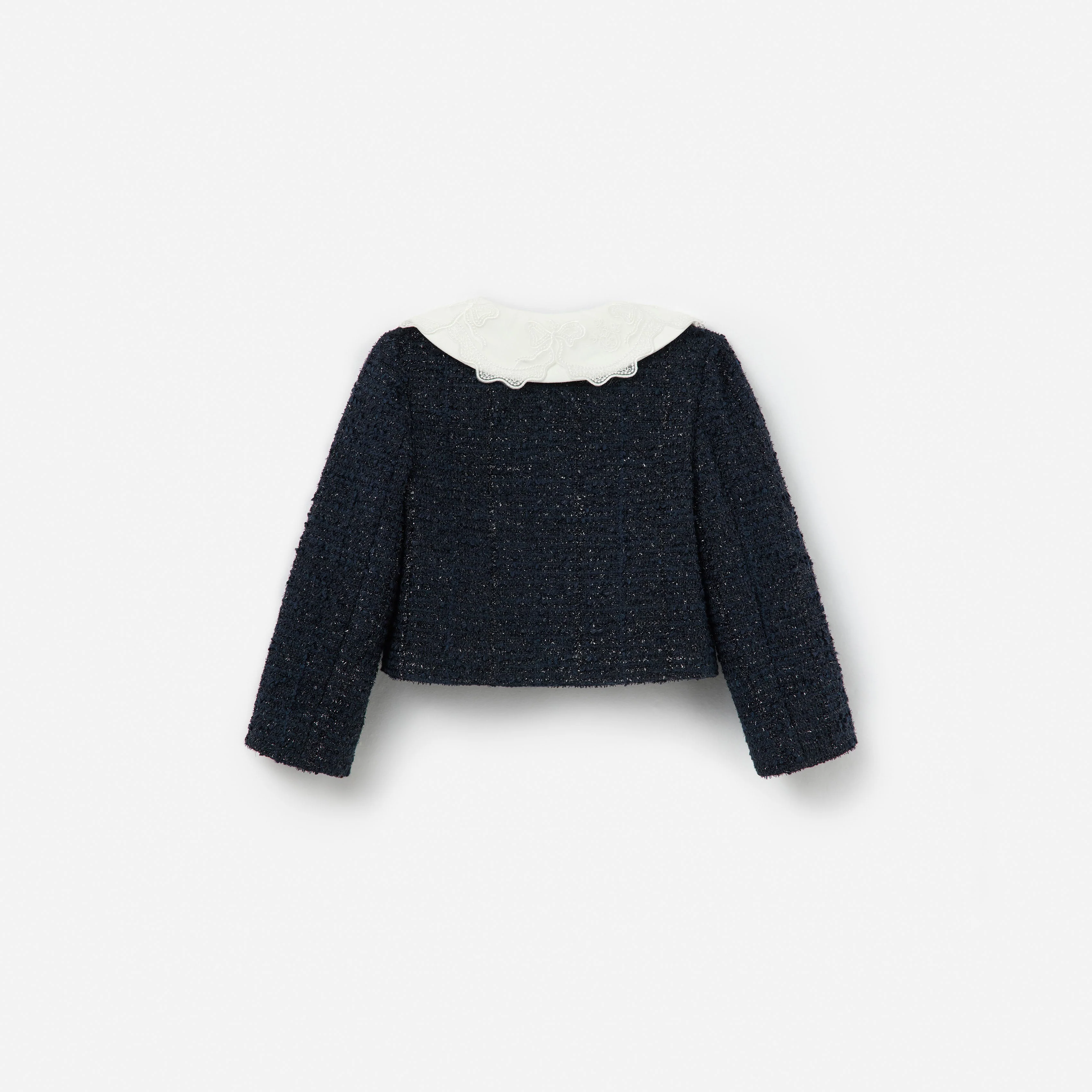 Navy Boucle Collared Jacket - Image 2
