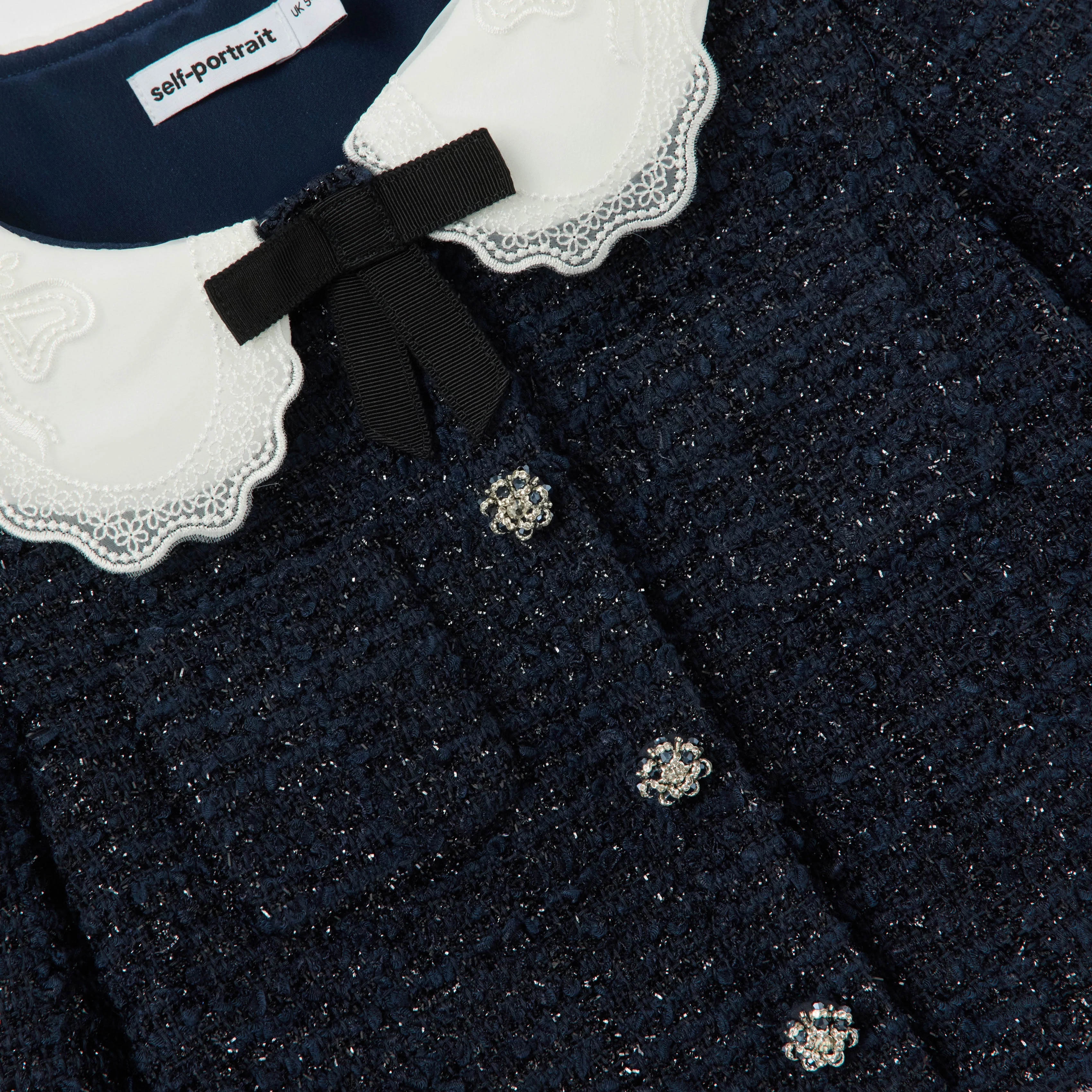 Navy Boucle Collared Jacket - Image 3