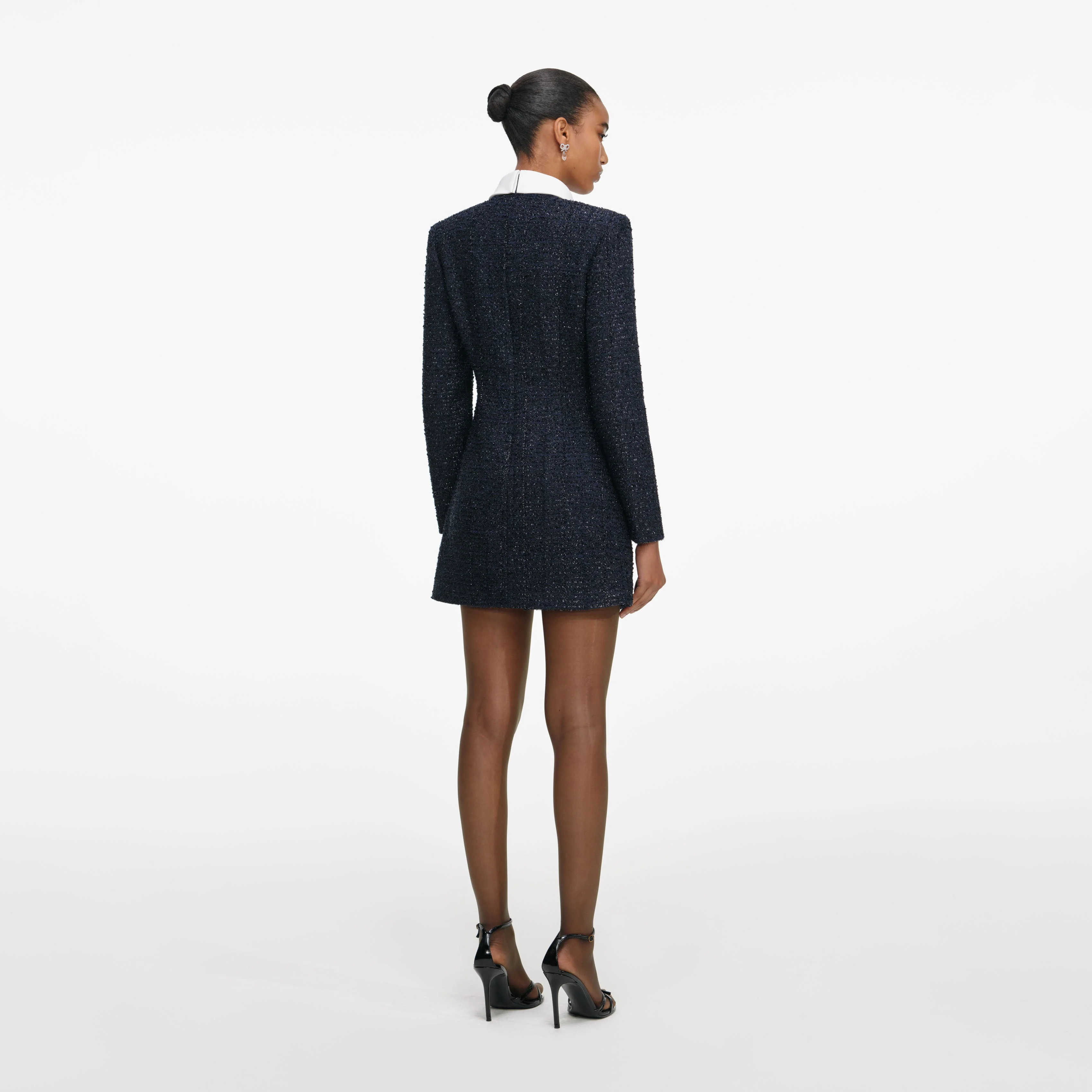 Navy Boucle Long Sleeve Mini Dress - Image 3