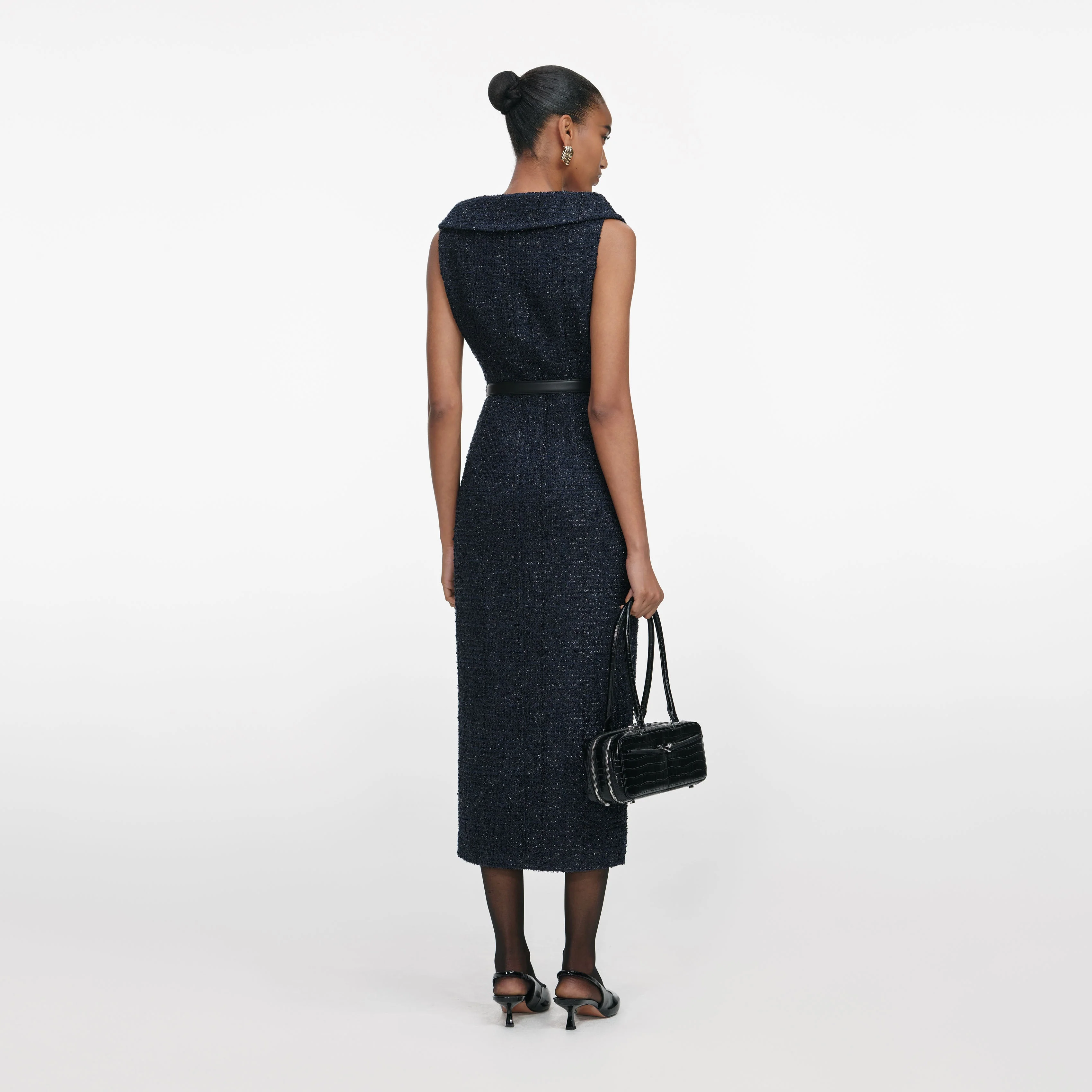 Navy Boucle Midi Dress - Image 3