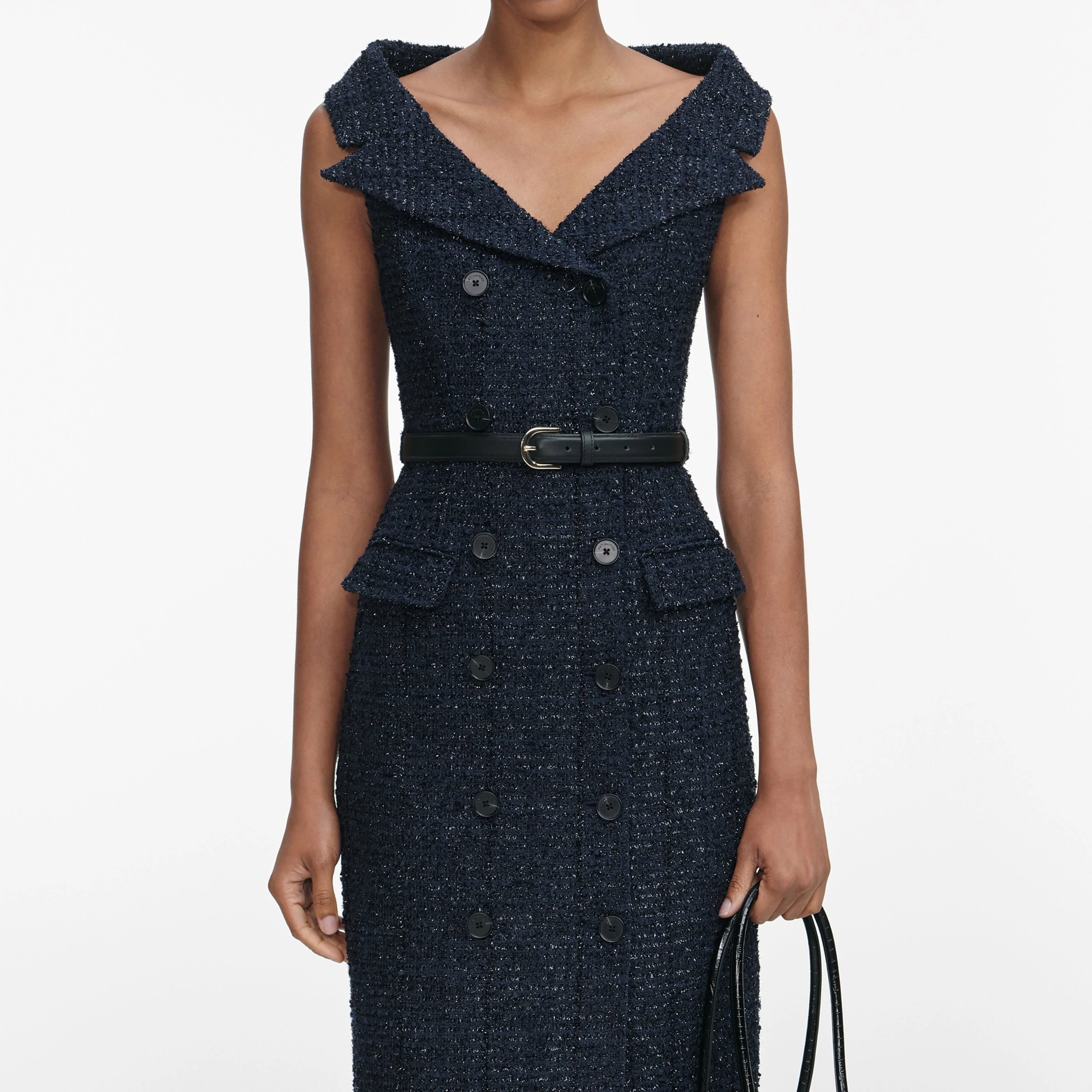 Navy Boucle Midi Dress - Image 4