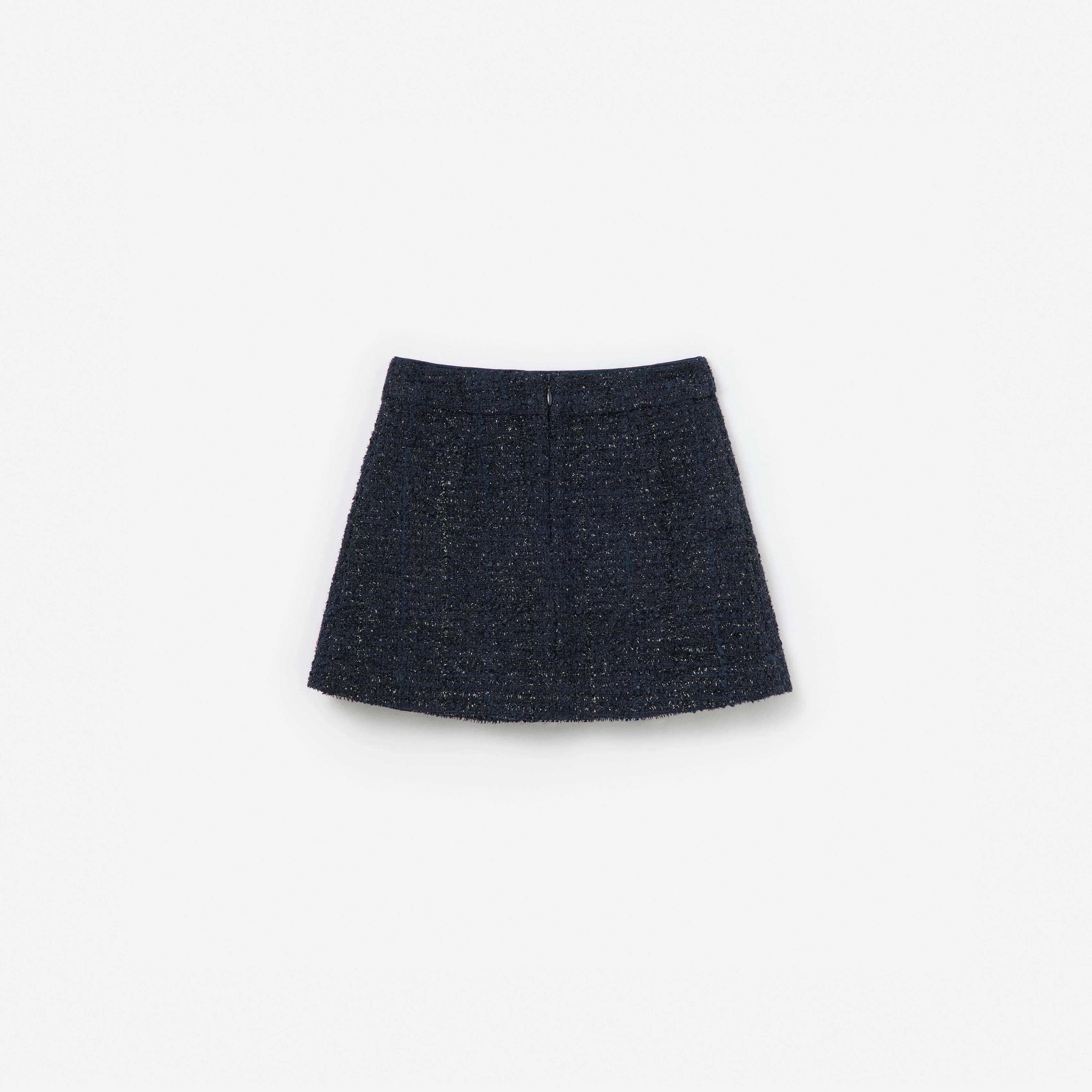 Navy Boucle Pleated Skirt - Image 2