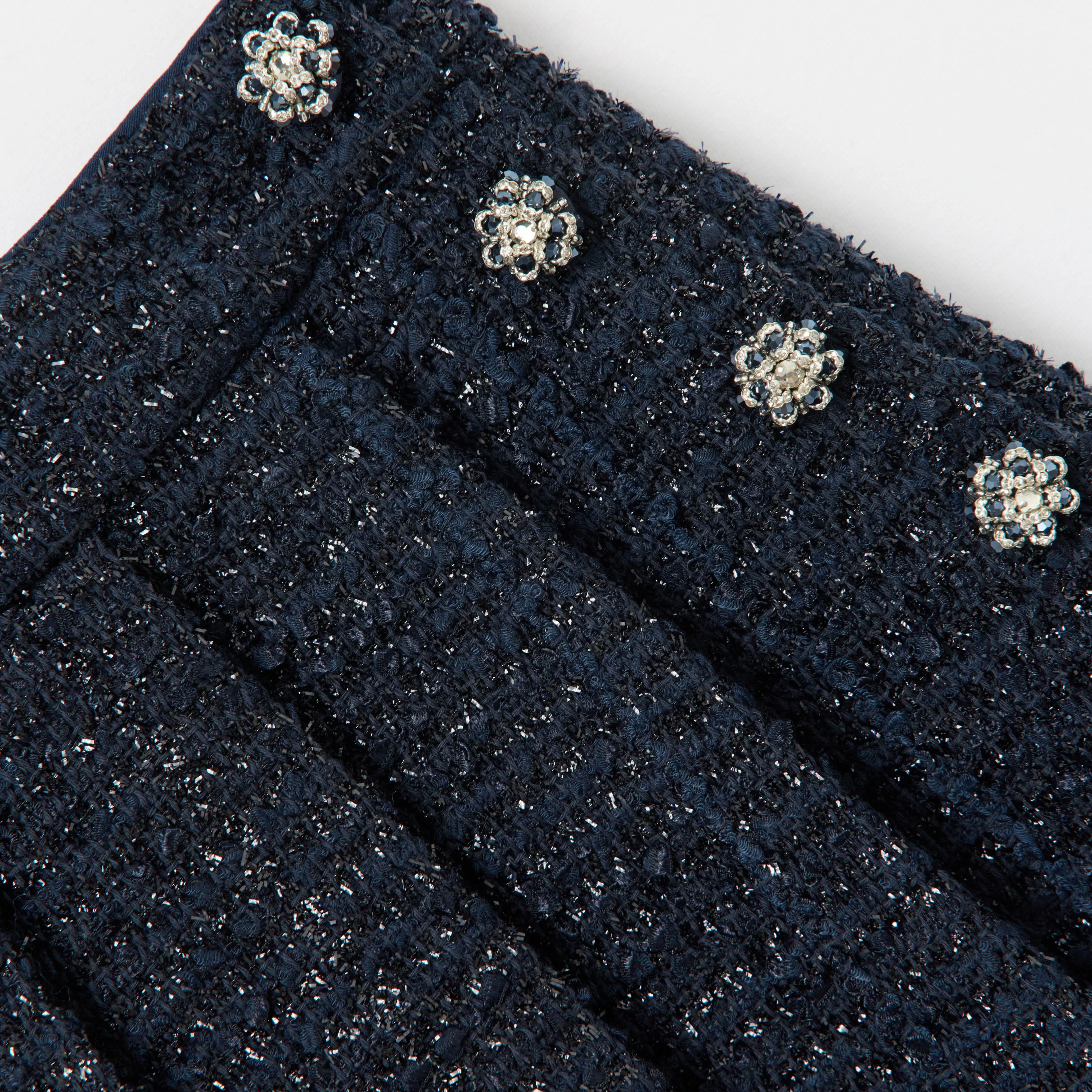 Navy Boucle Pleated Skirt - Image 3
