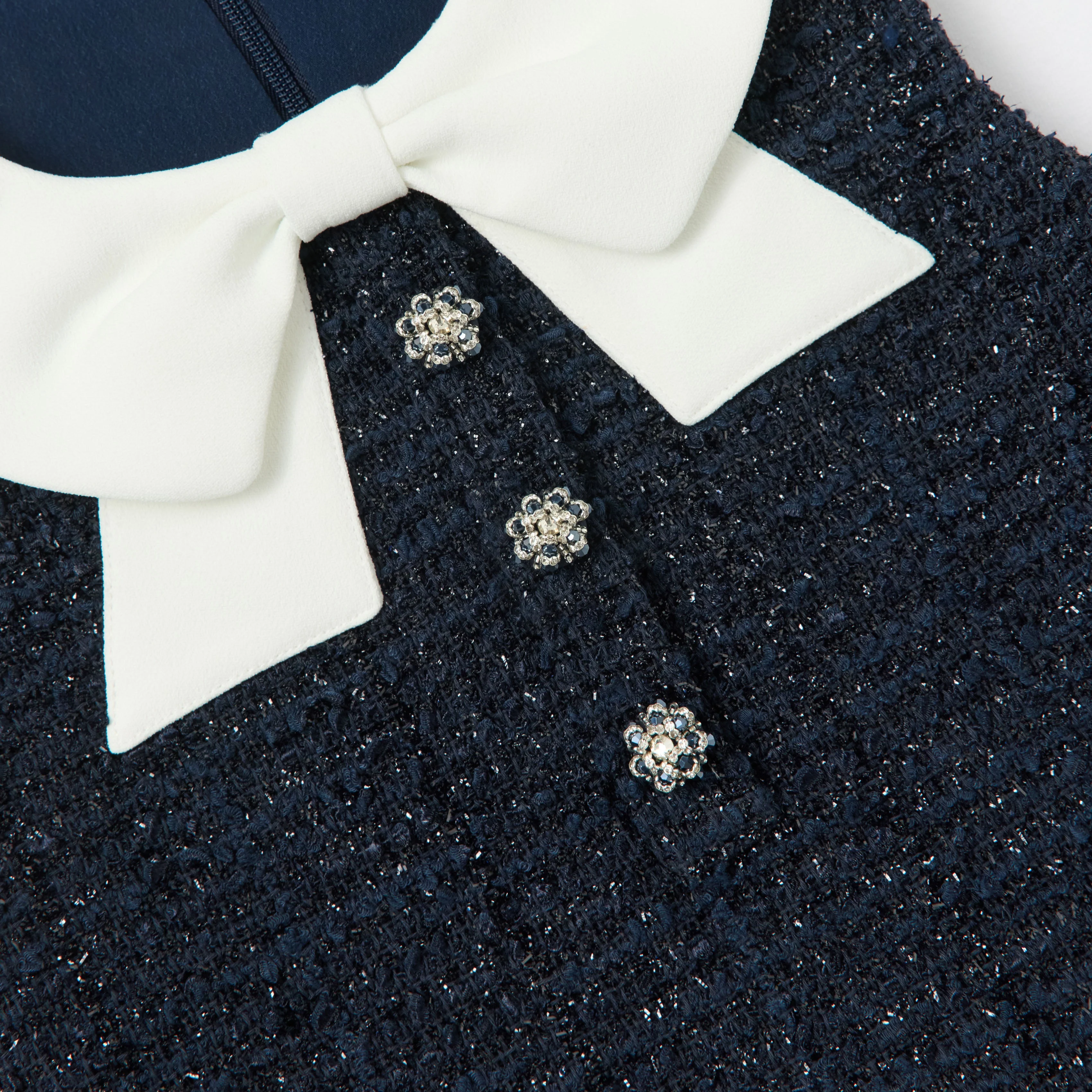 Navy Boucle Sleeveless Dress - Image 3