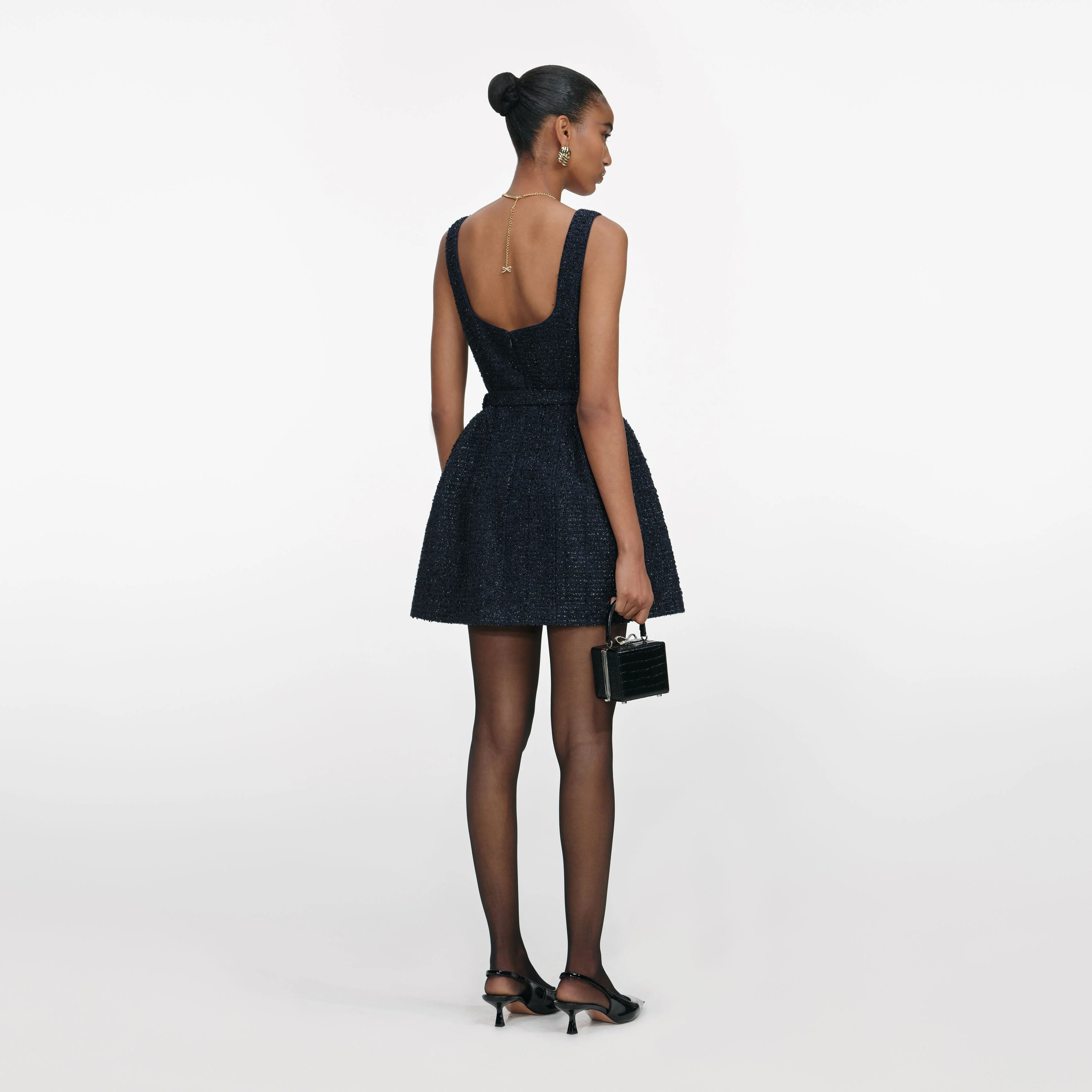 Navy Boucle Sleeveless Mini Dress - Image 3