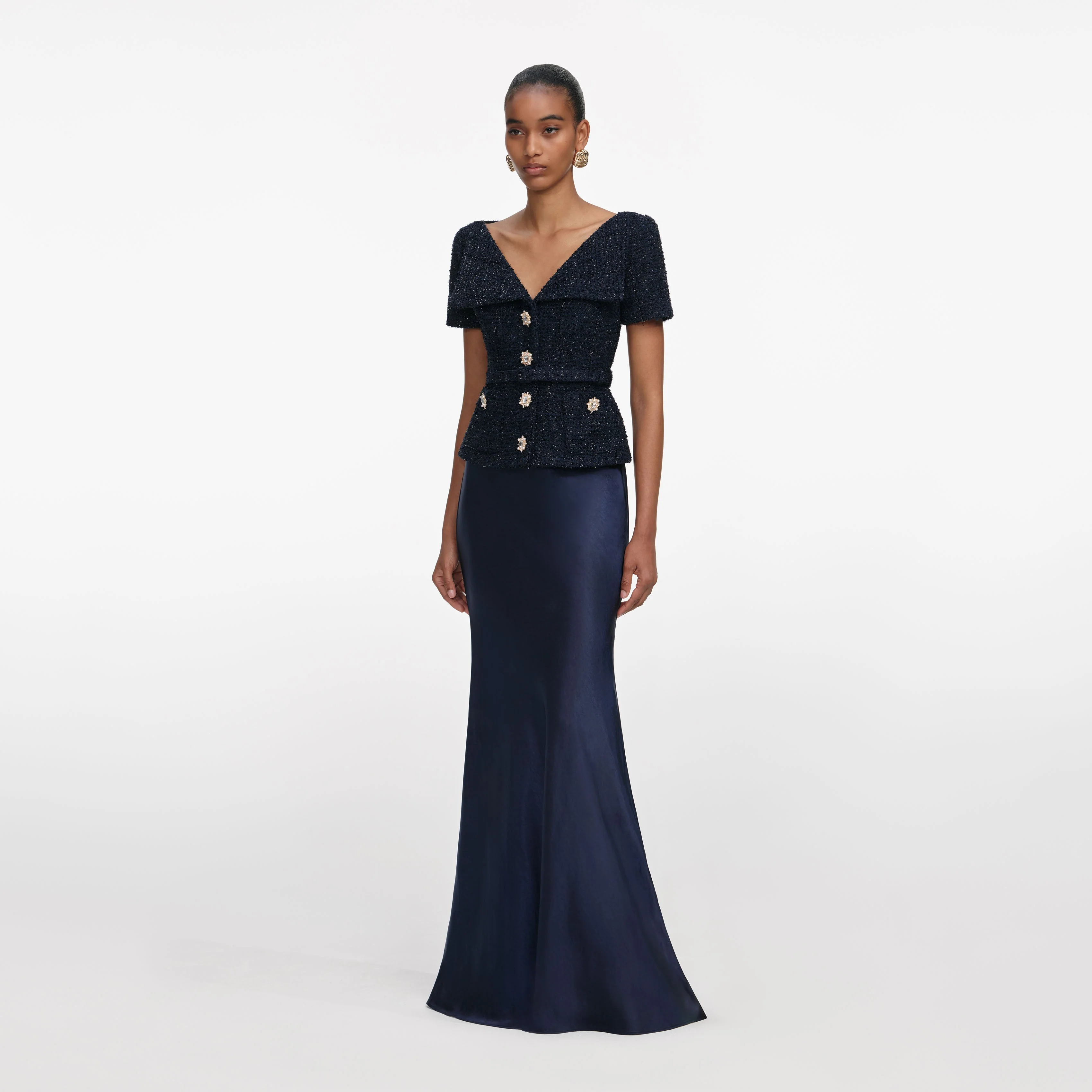 Navy Boucle Tailored Maxi Dress - Image 2