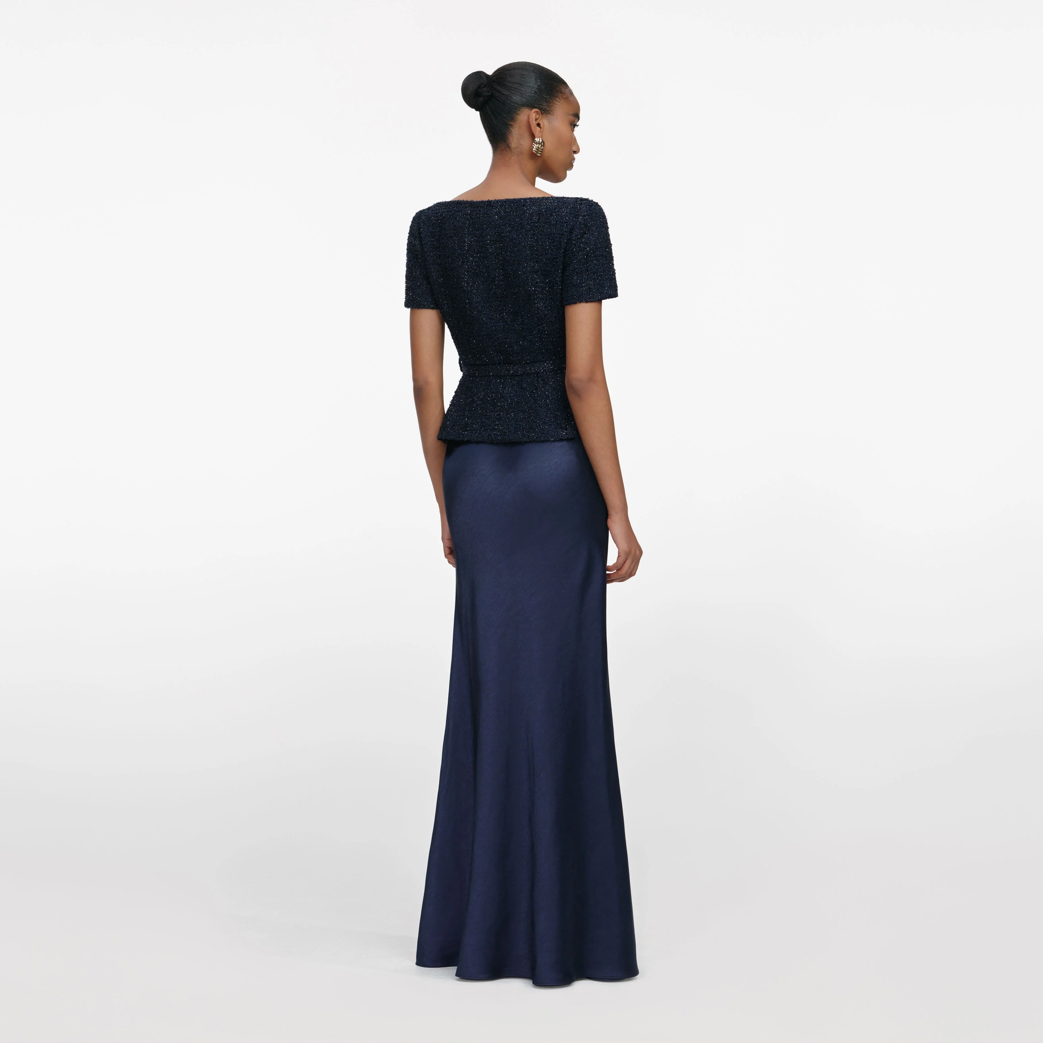 Navy Boucle Tailored Maxi Dress - Image 3