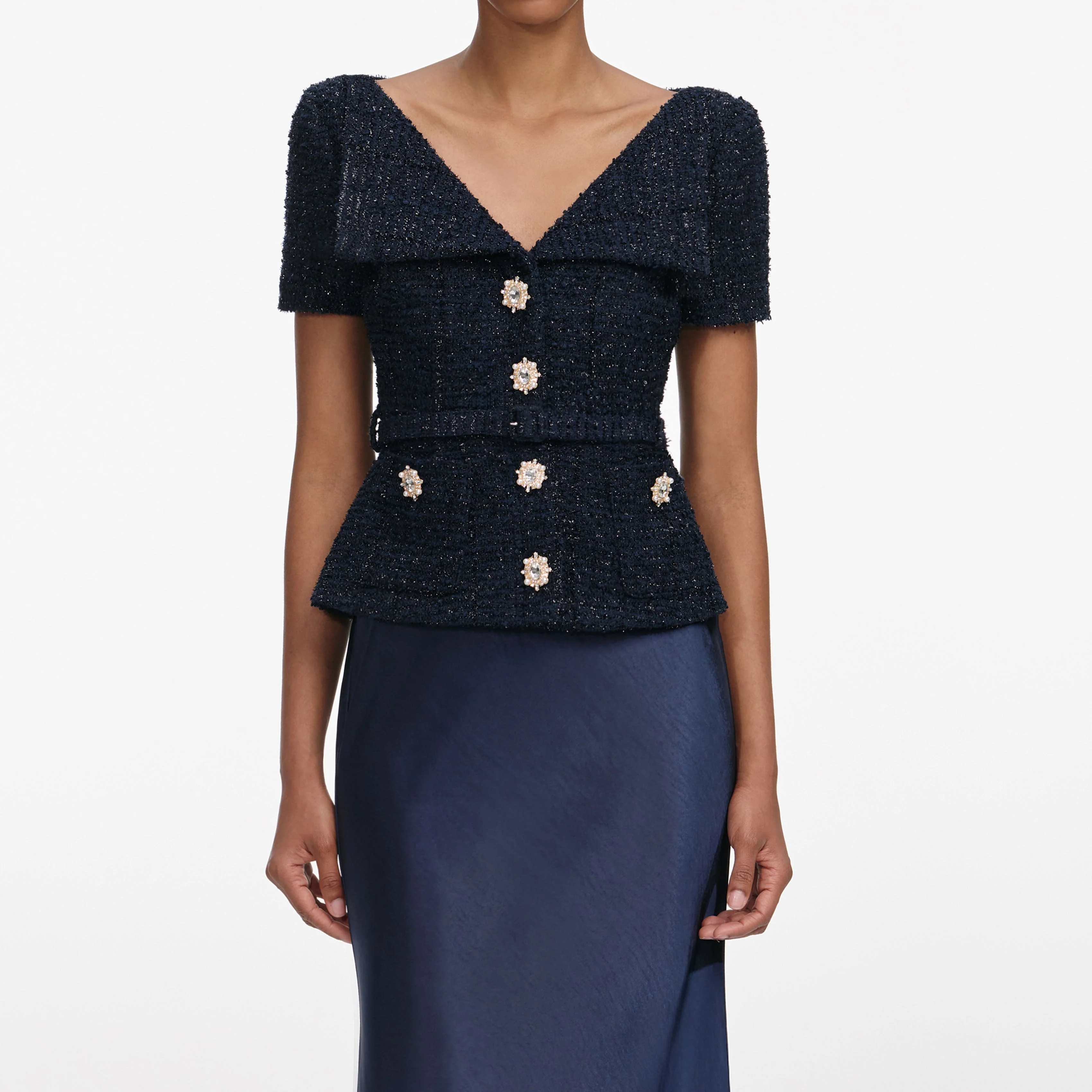 Navy Boucle Tailored Maxi Dress - Image 4