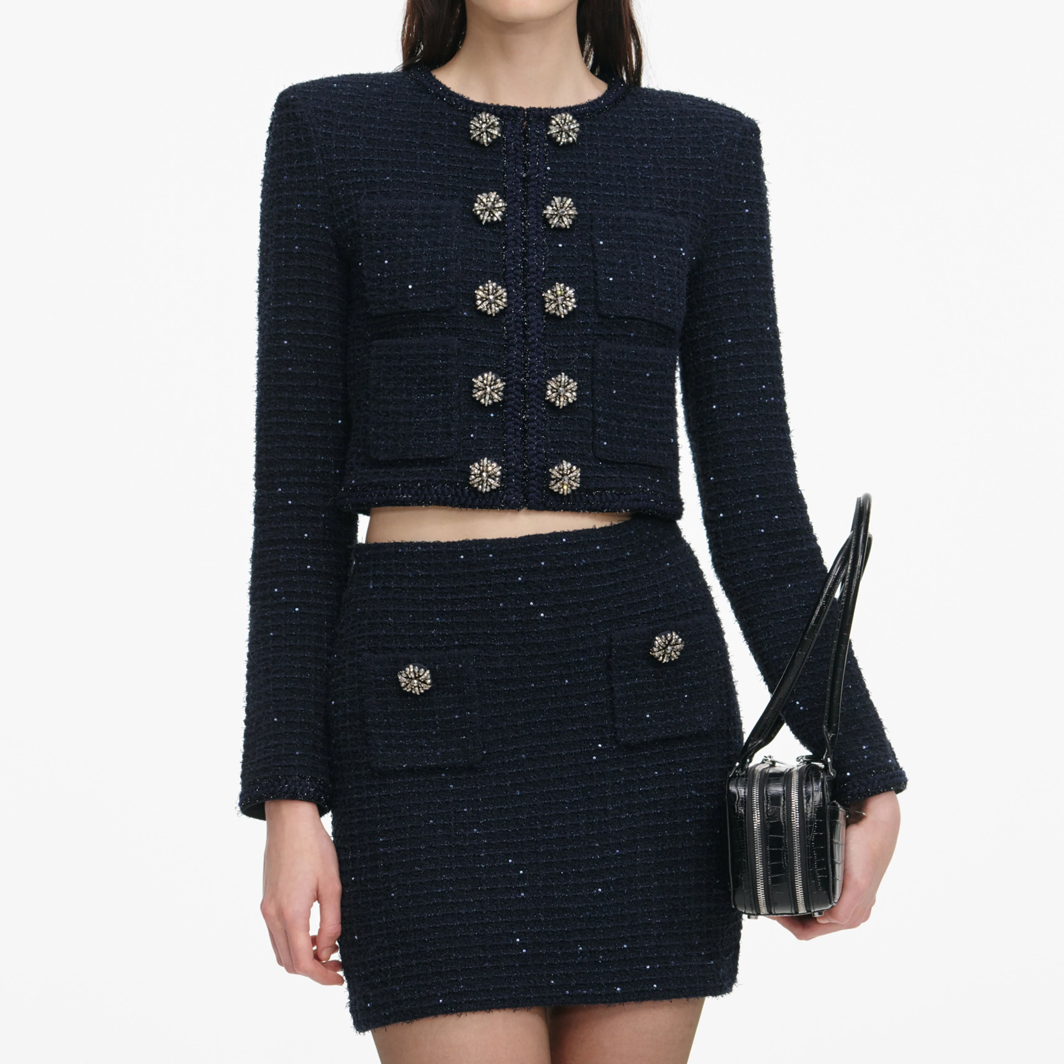 Navy Textured Knit Cardigan - Image 4