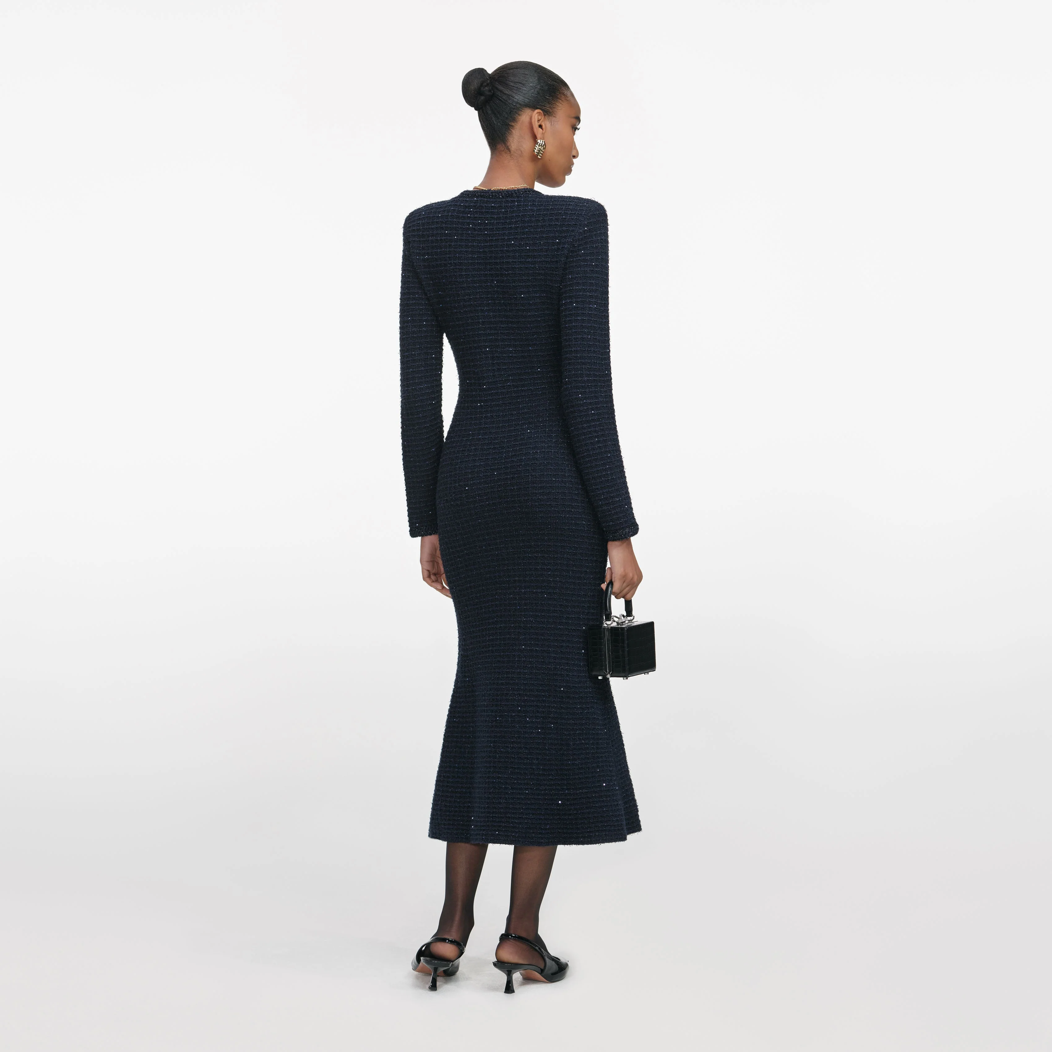 Navy Textured Knit Midi Dress - Image 3