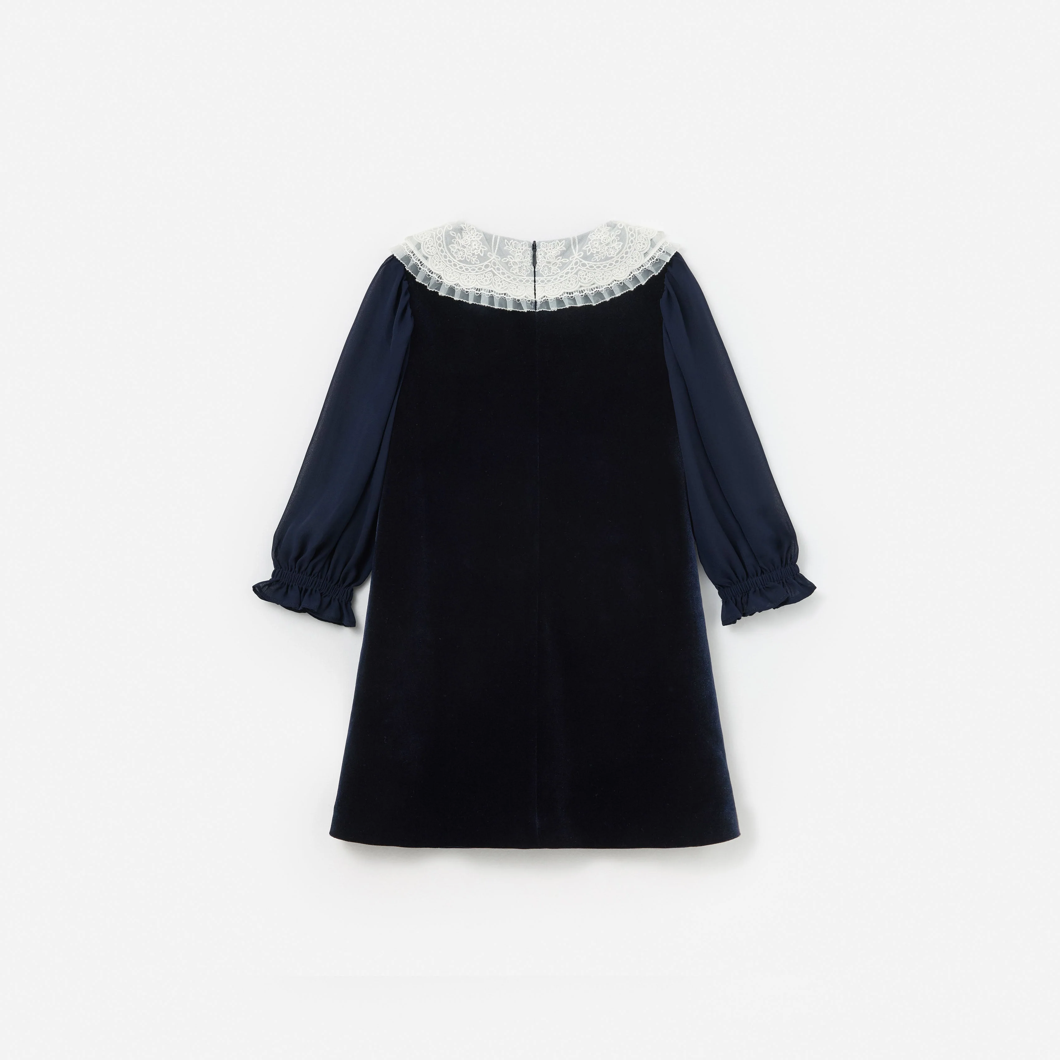 Navy Velvet Contrast Collar Dress - Image 2