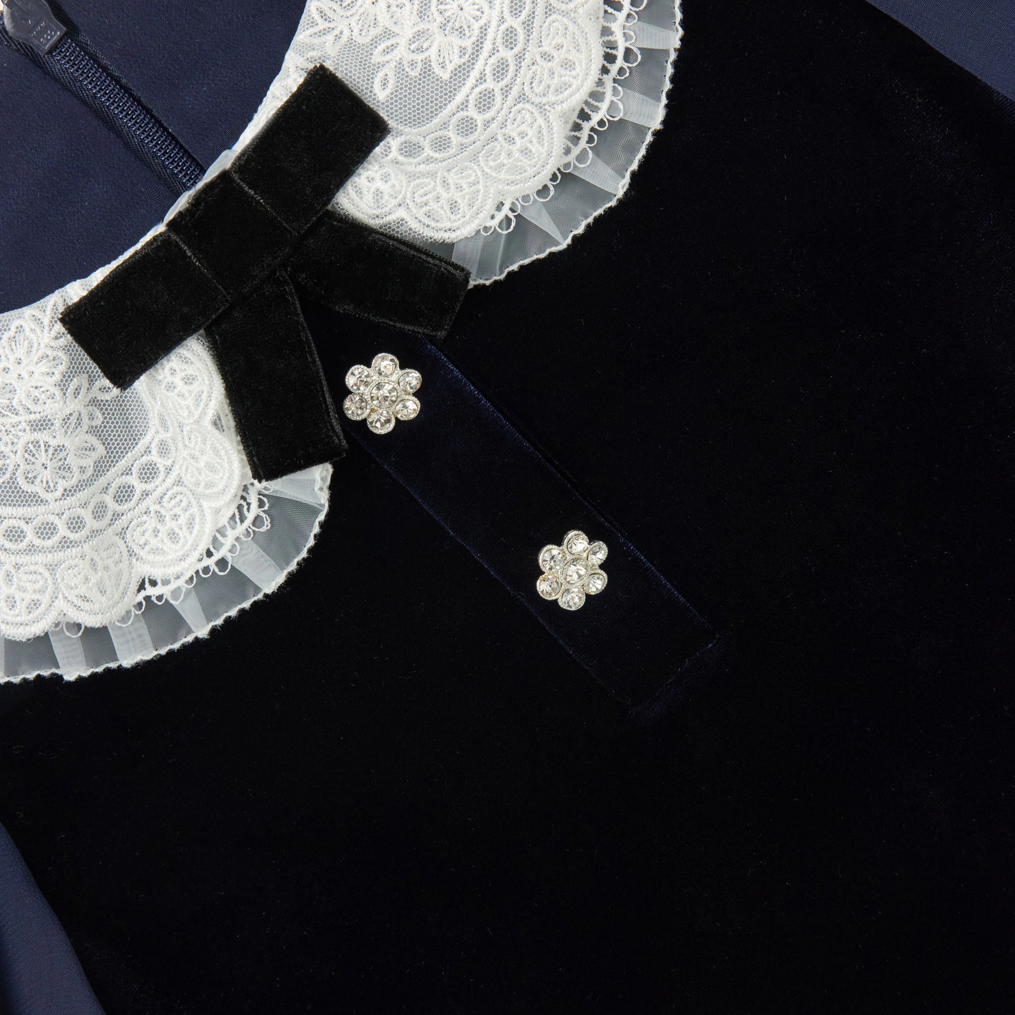 Navy Velvet Contrast Collar Dress - Image 3