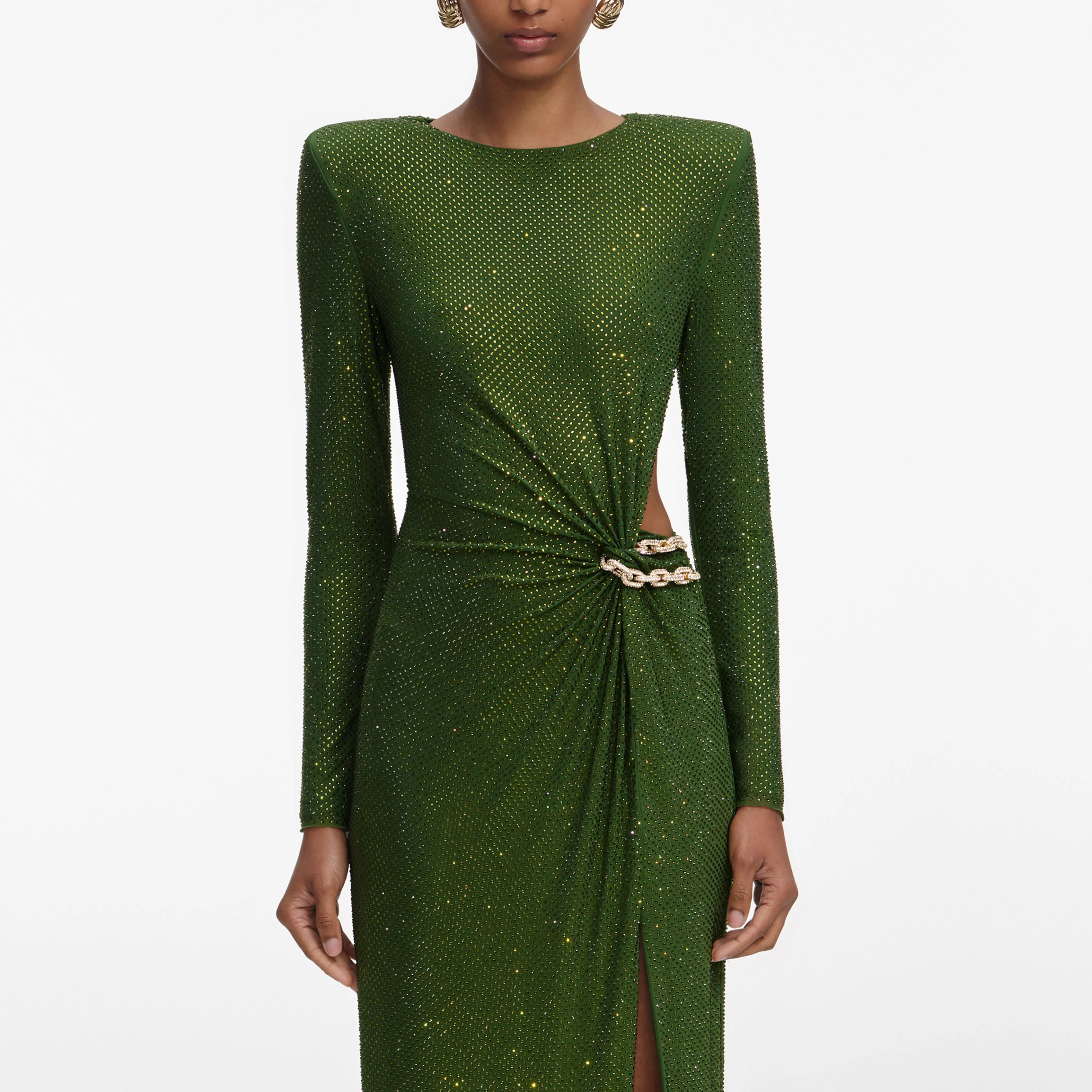 Olive Rhinestone Embellished Maxi Dress - Image 4