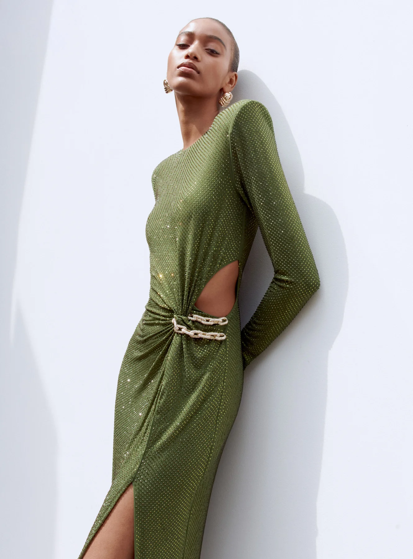 Olive Rhinestone Embellished Maxi Dress - Image 6