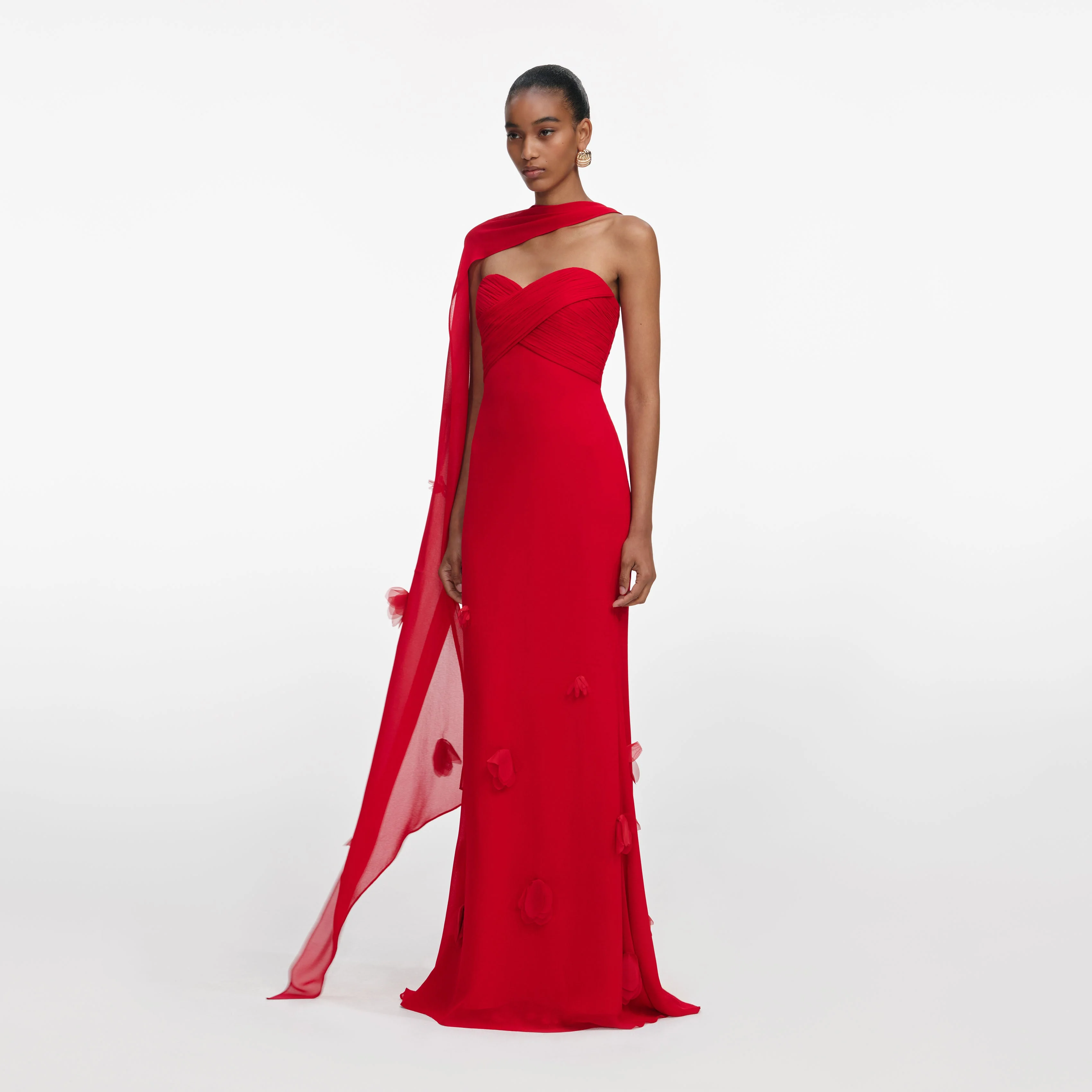 Red Georgette Flower Maxi Dress - Image 2