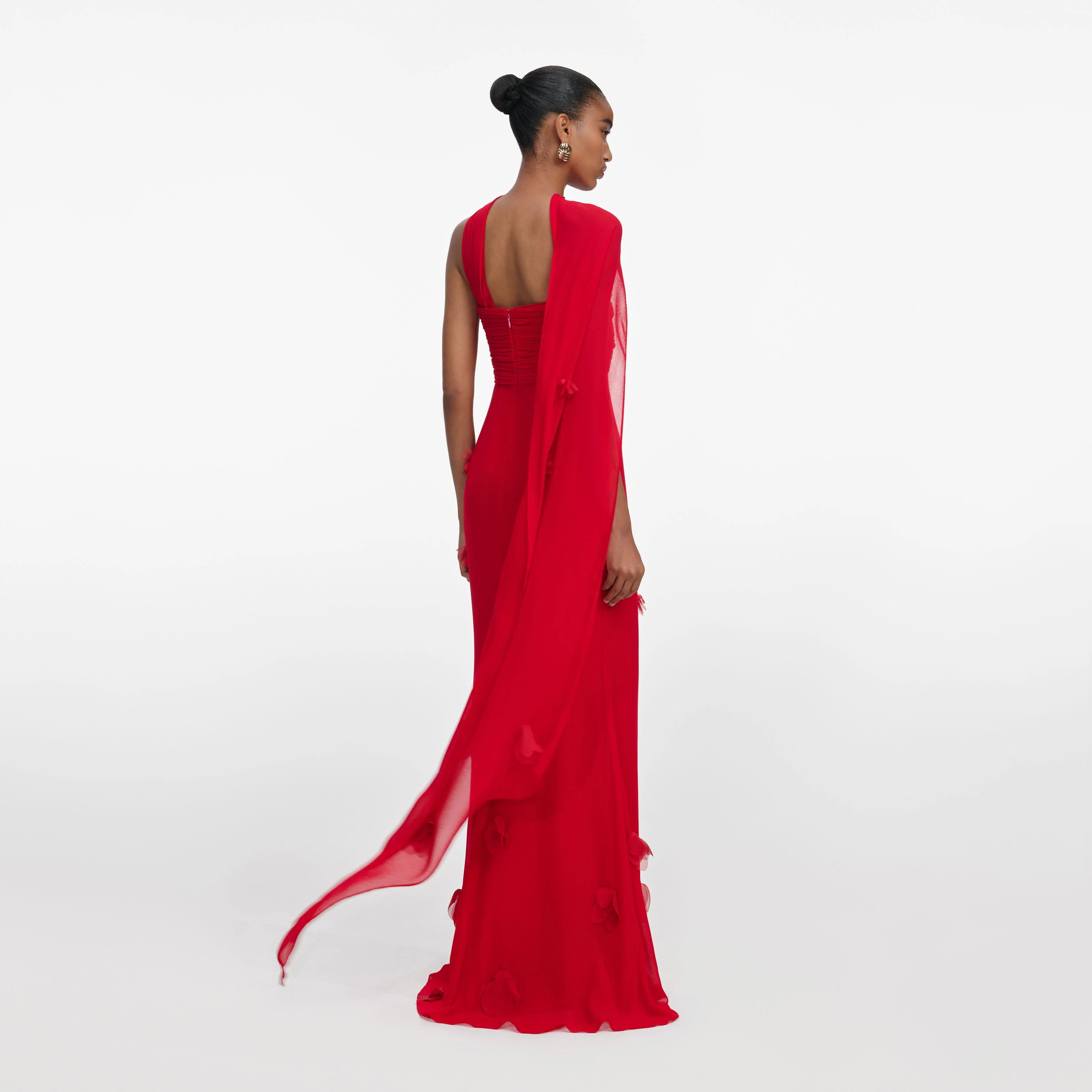 Red Georgette Flower Maxi Dress - Image 3
