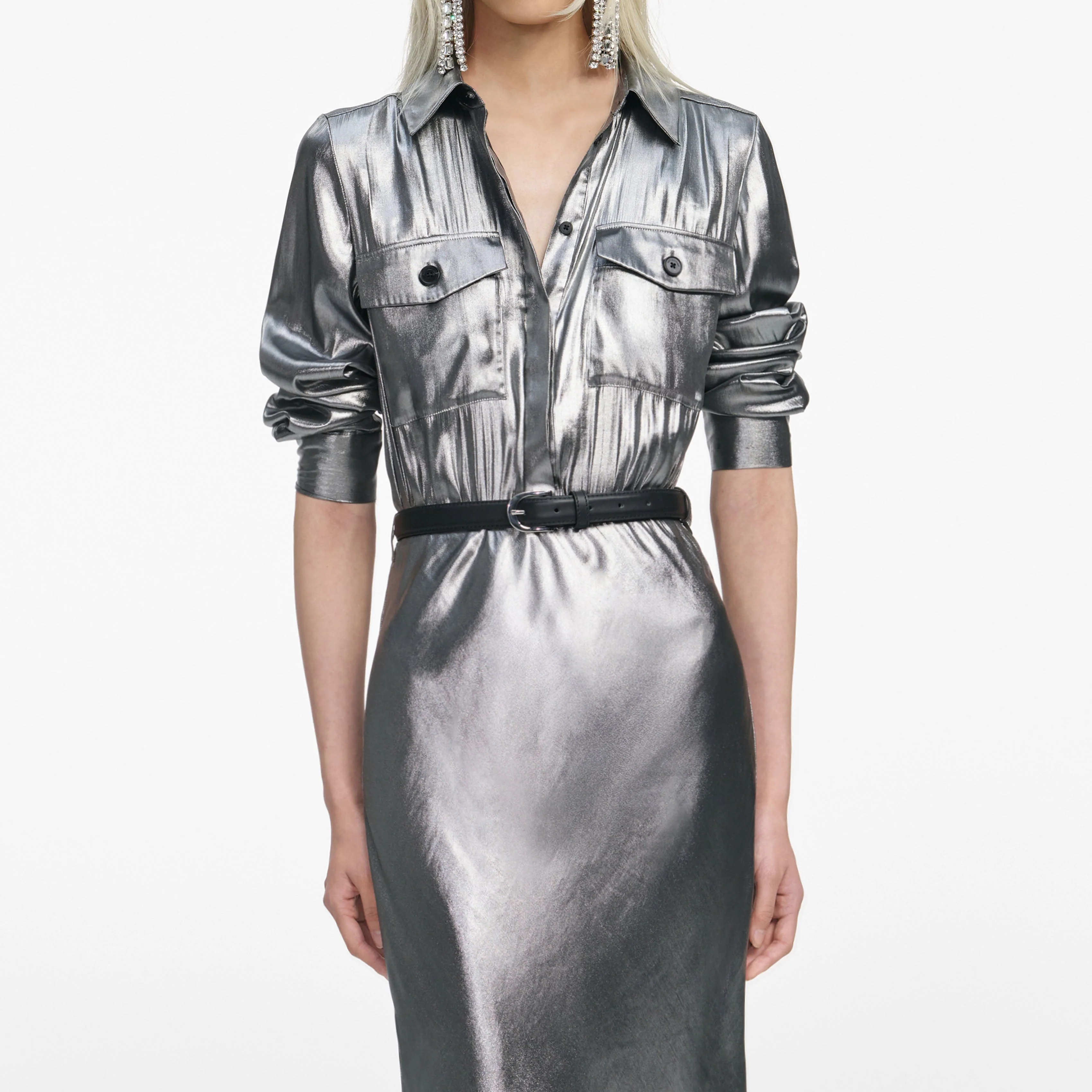 Silver Metallic Crinkle Maxi Dress - Image 4