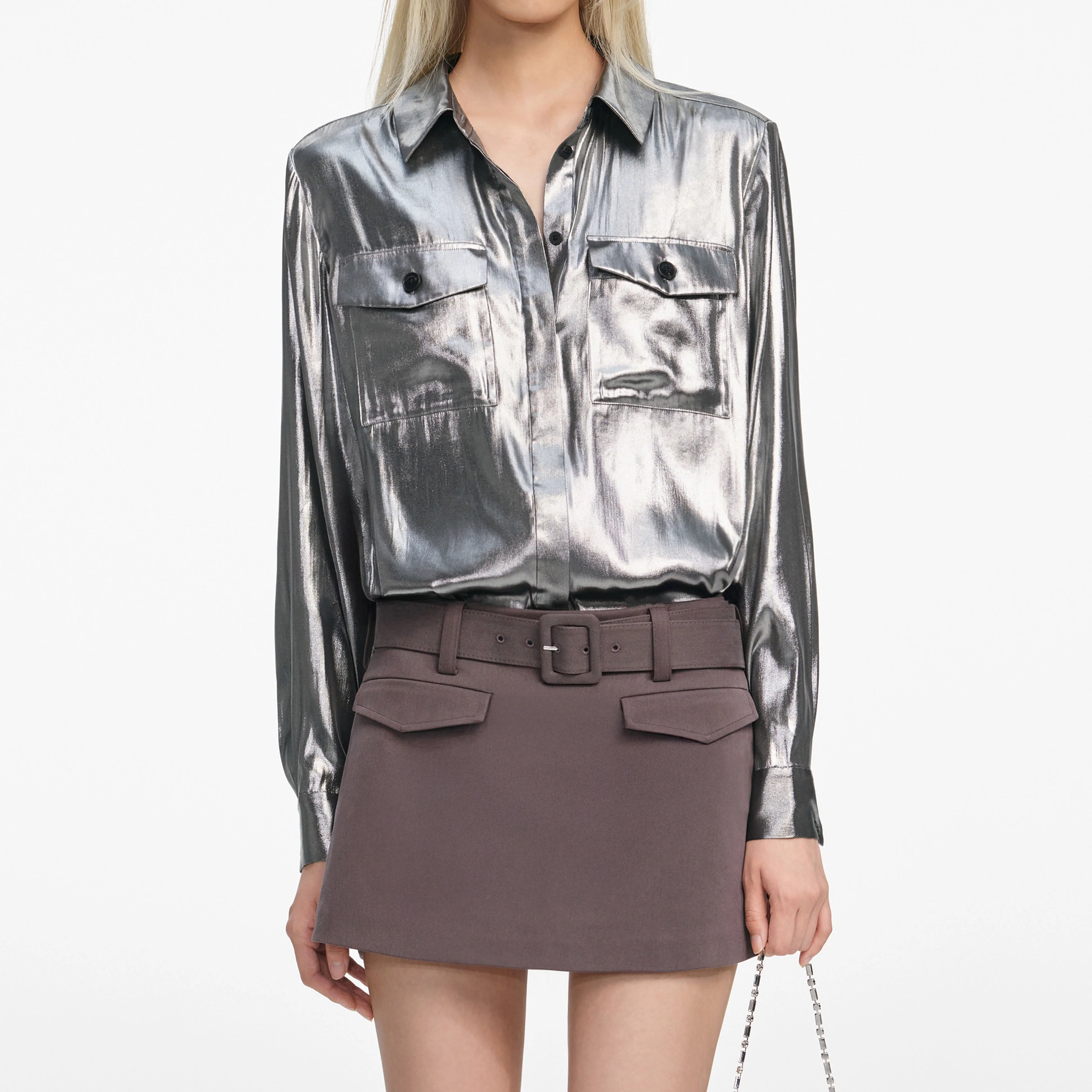 Silver Metallic Crinkle Shirt - Image 4
