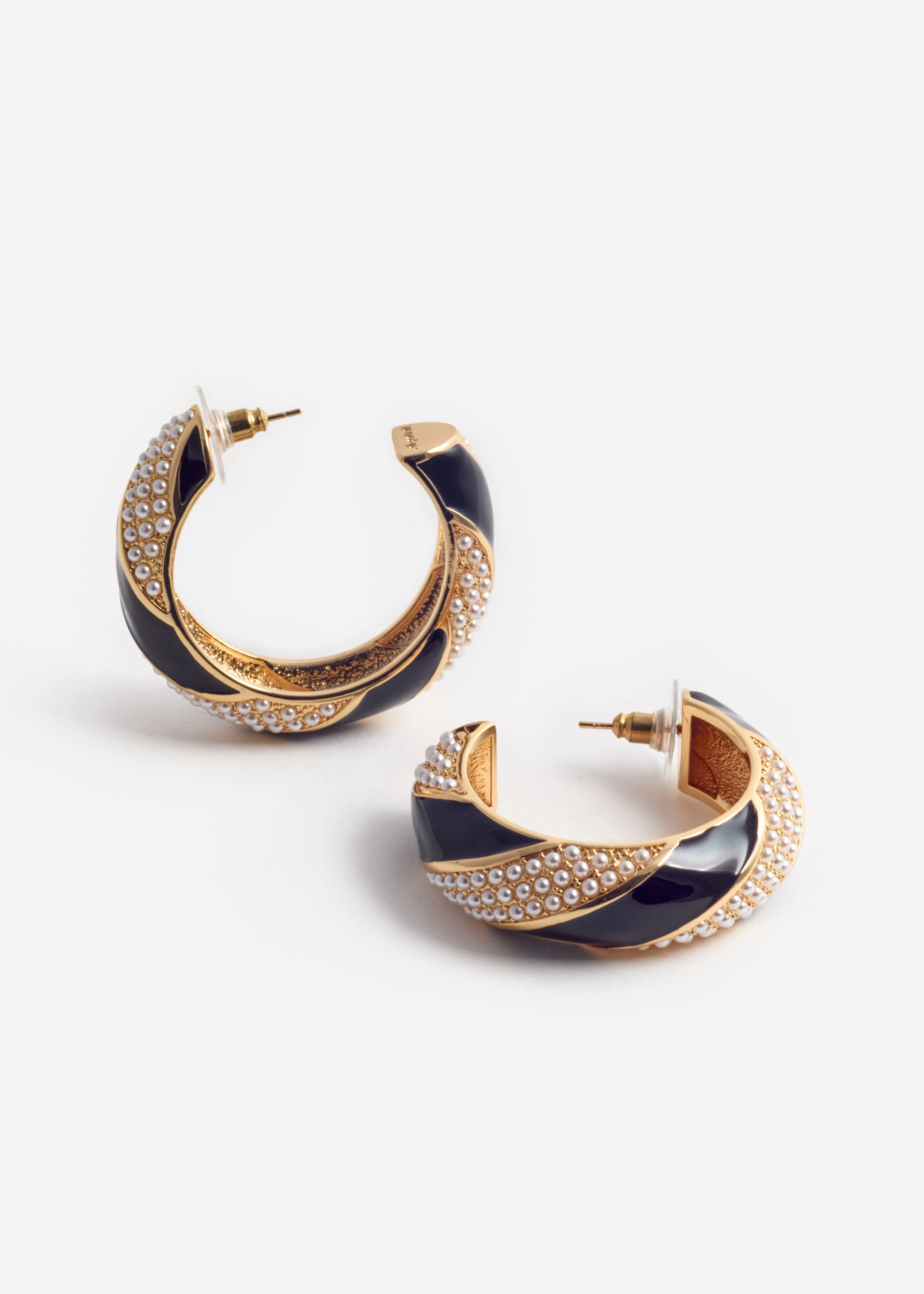Black And Gold Pearl Hoop Earrings - Image 3