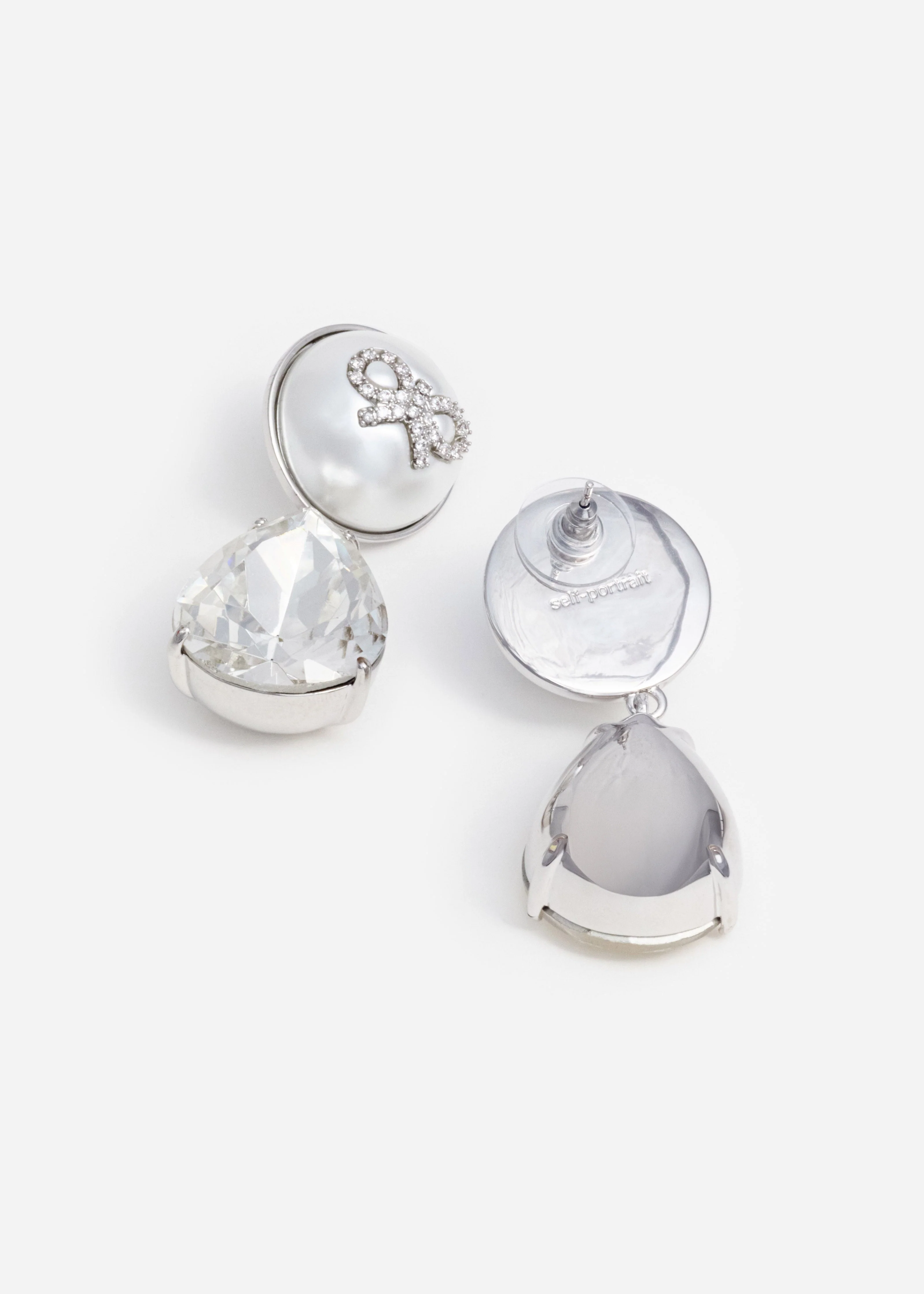 Bow Pearl Crystal Droplet Earrings - Image 3