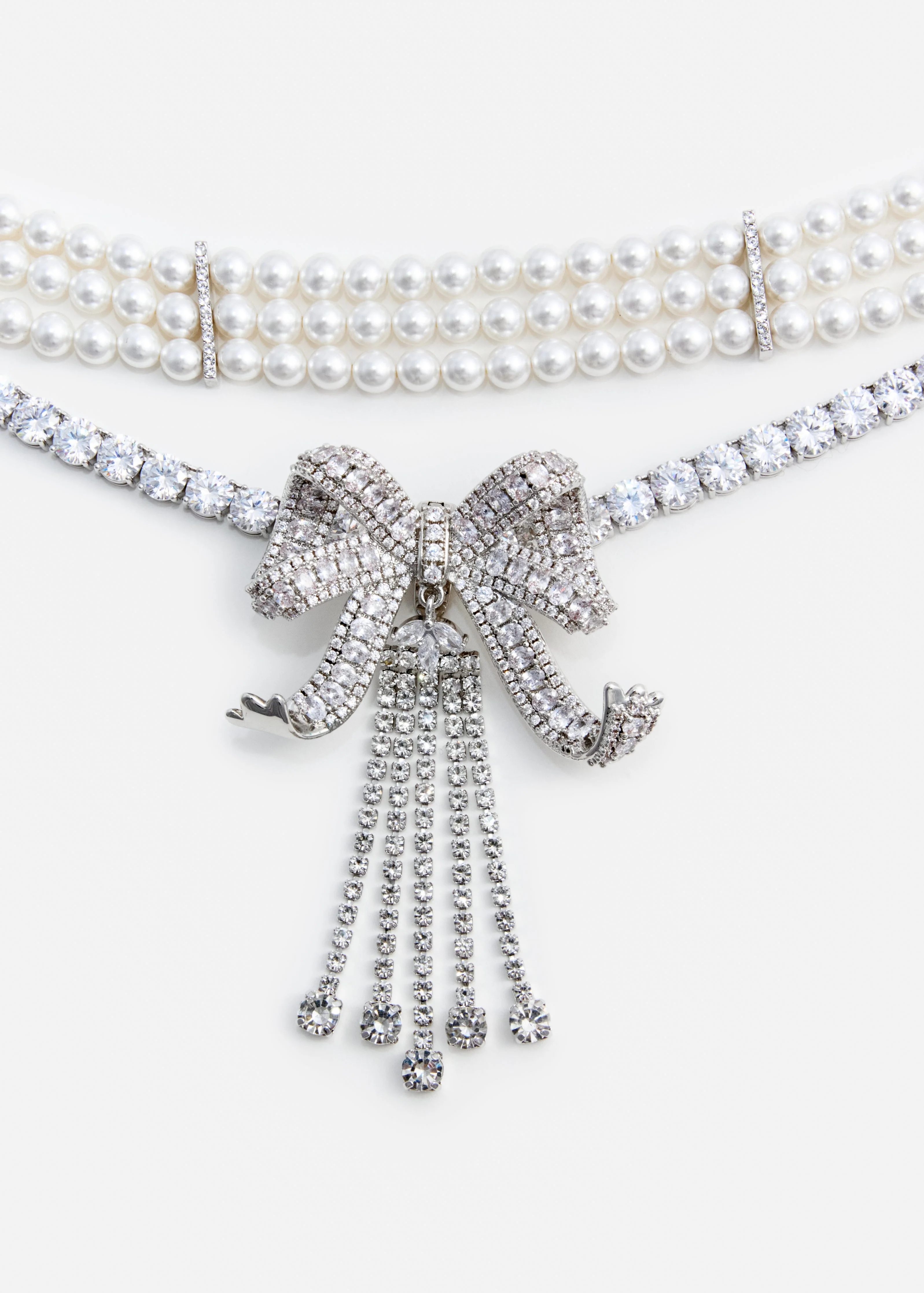 Crystal Bow Droplet Pearl Necklace - Image 3
