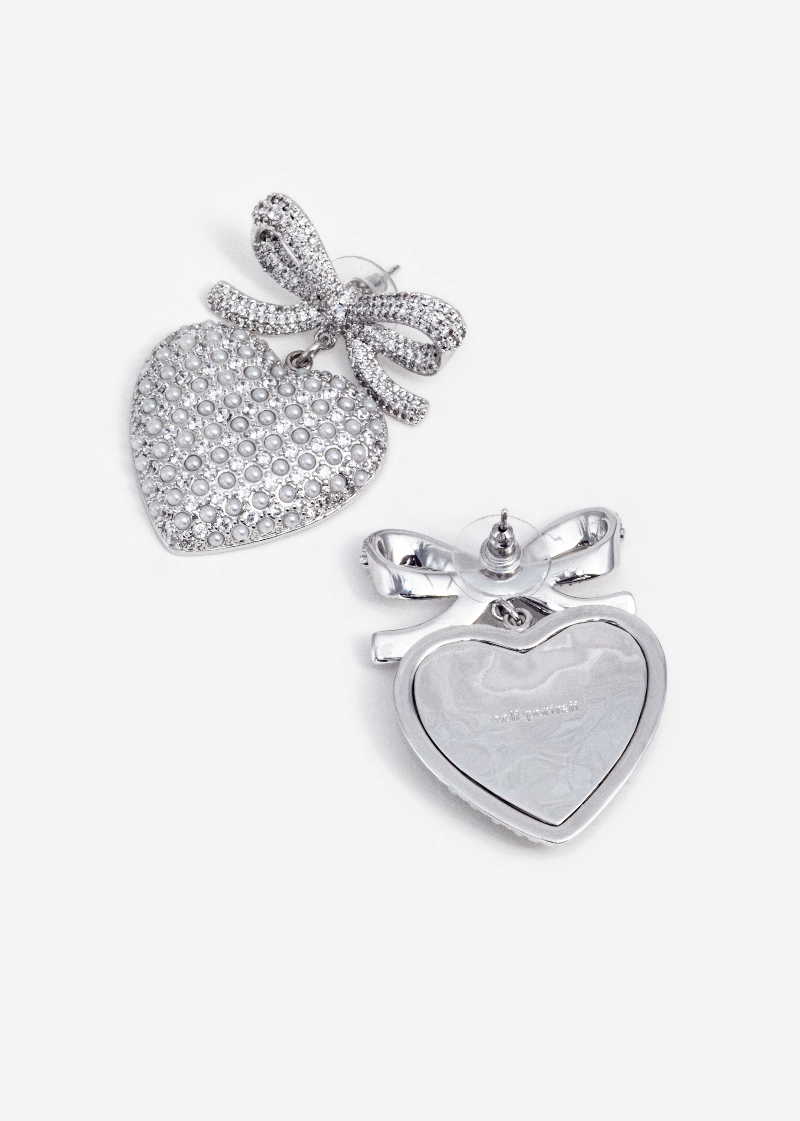 Crystal Bow Pearl Heart Earrings - Image 3