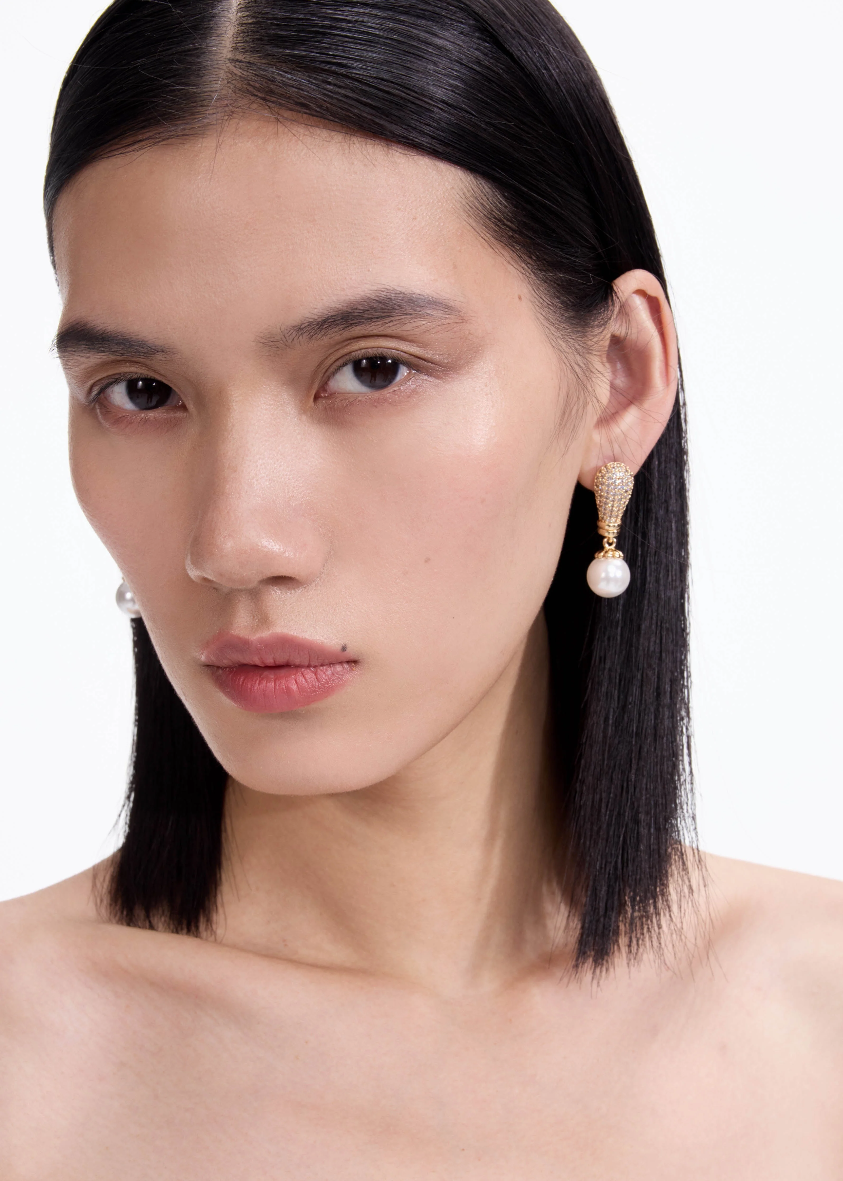Gold Crystal Pearl Earrings - Image 2