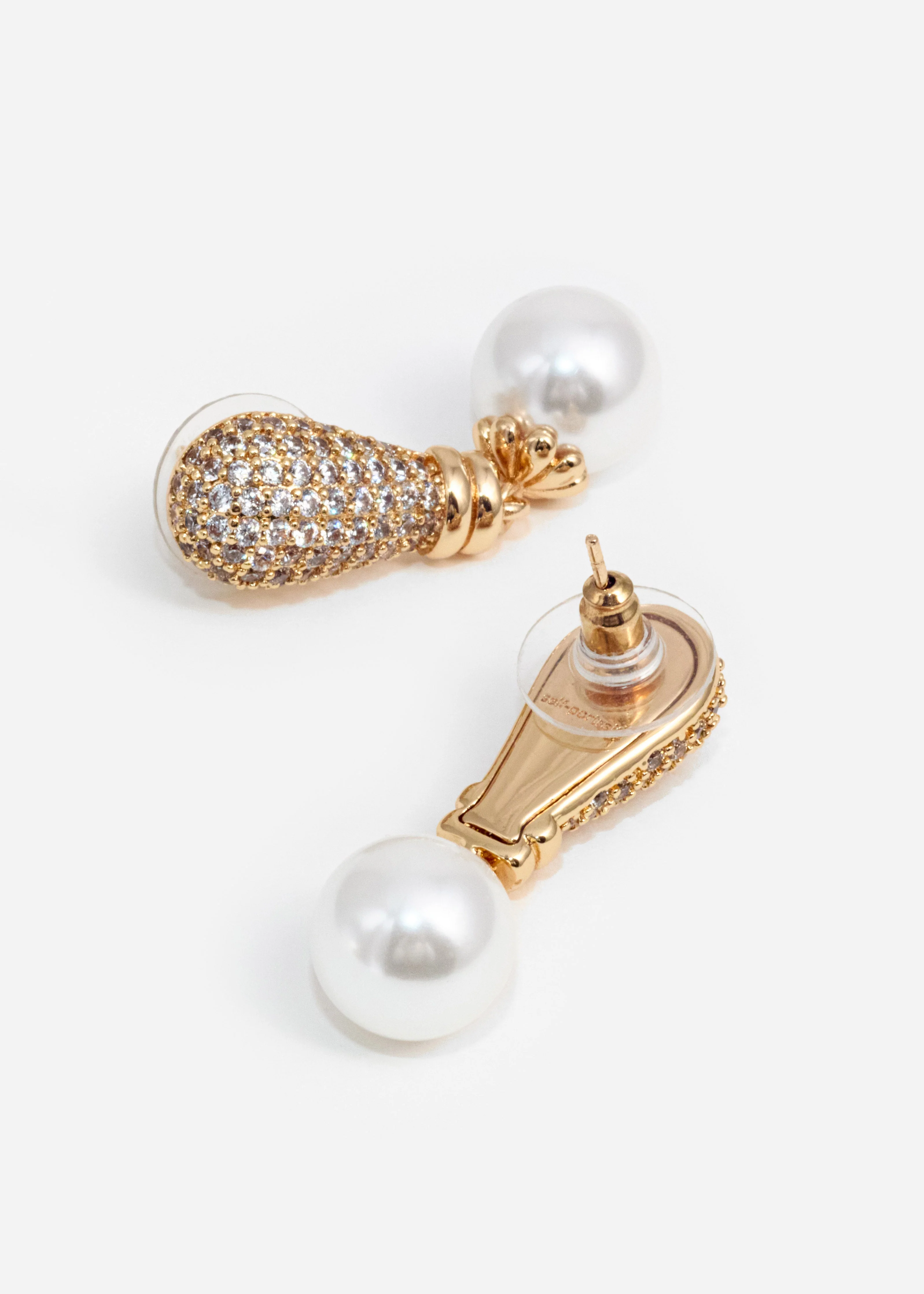 Gold Crystal Pearl Earrings - Image 3