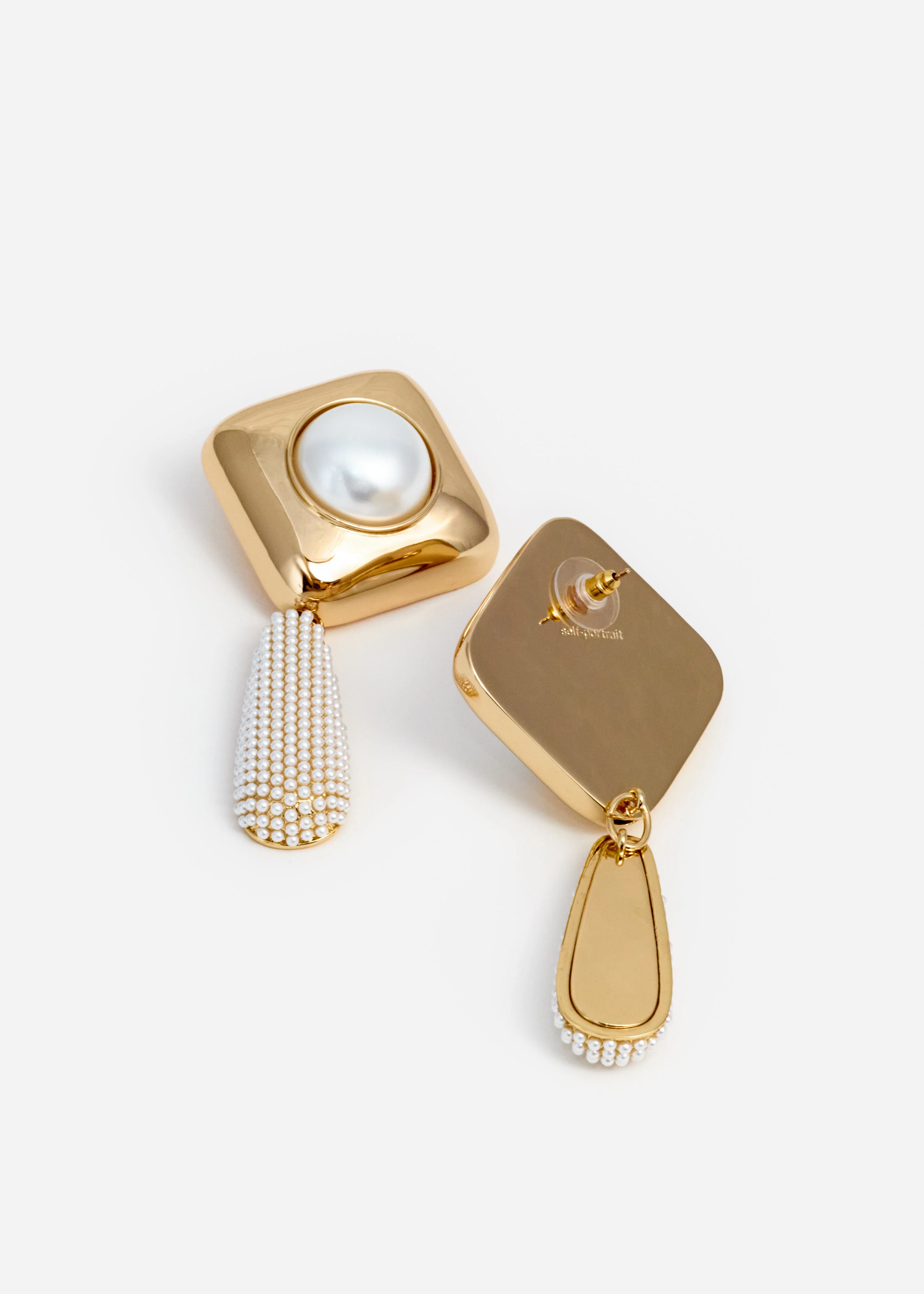 Gold Pearl Crystal Bar Earrings - Image 3