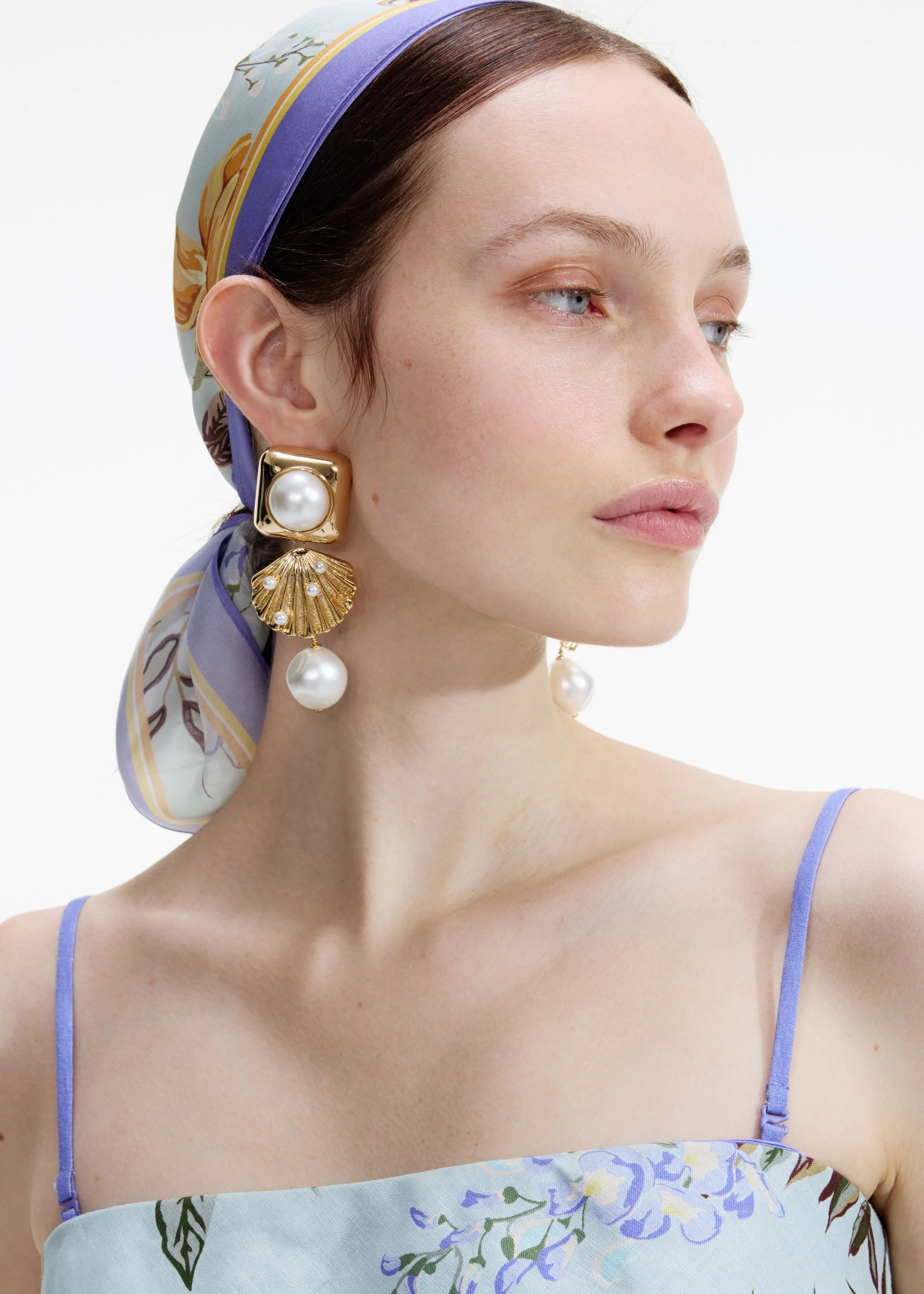 Gold Pearl Shell Earrings - Image 2