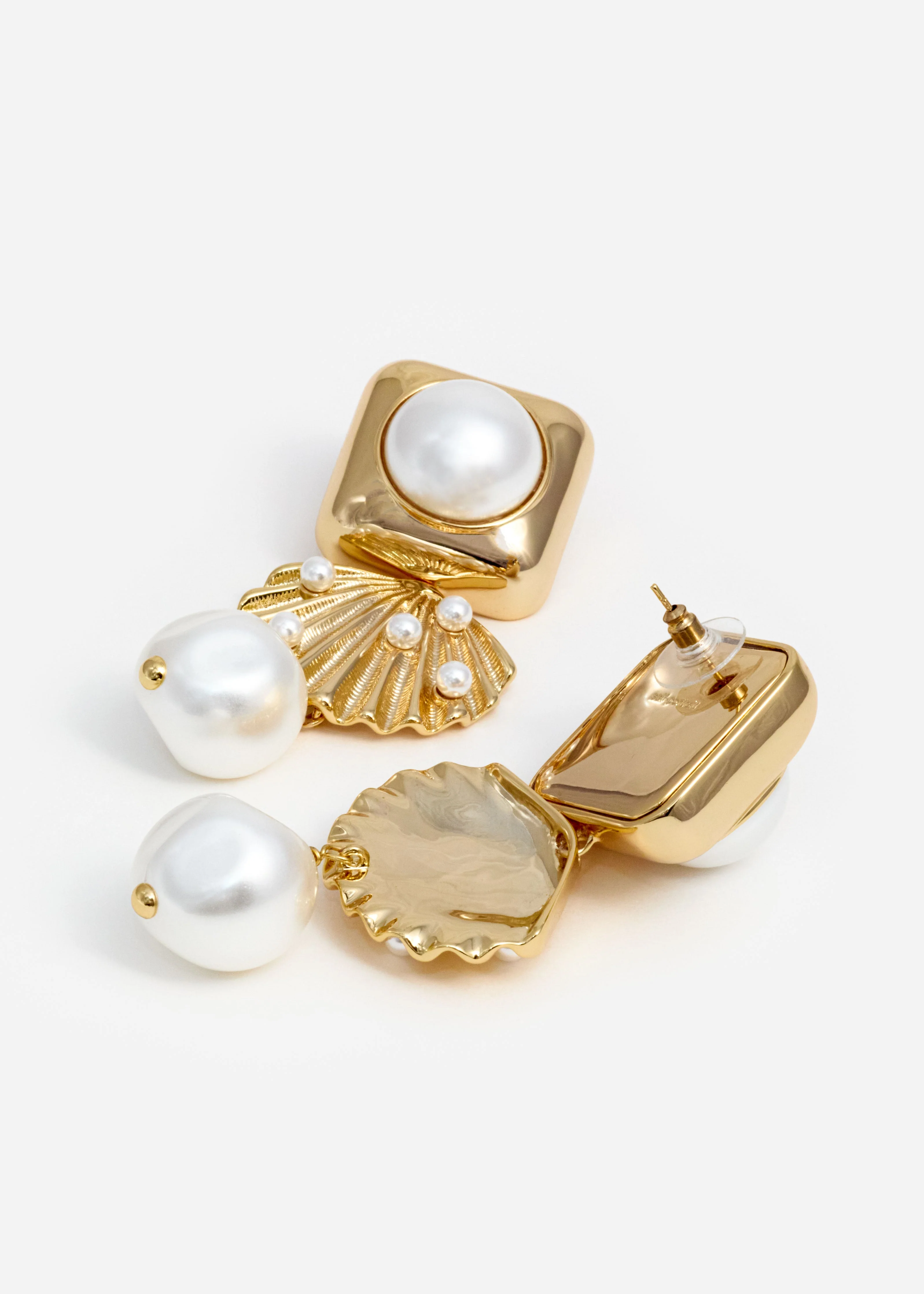 Gold Pearl Shell Earrings - Image 3