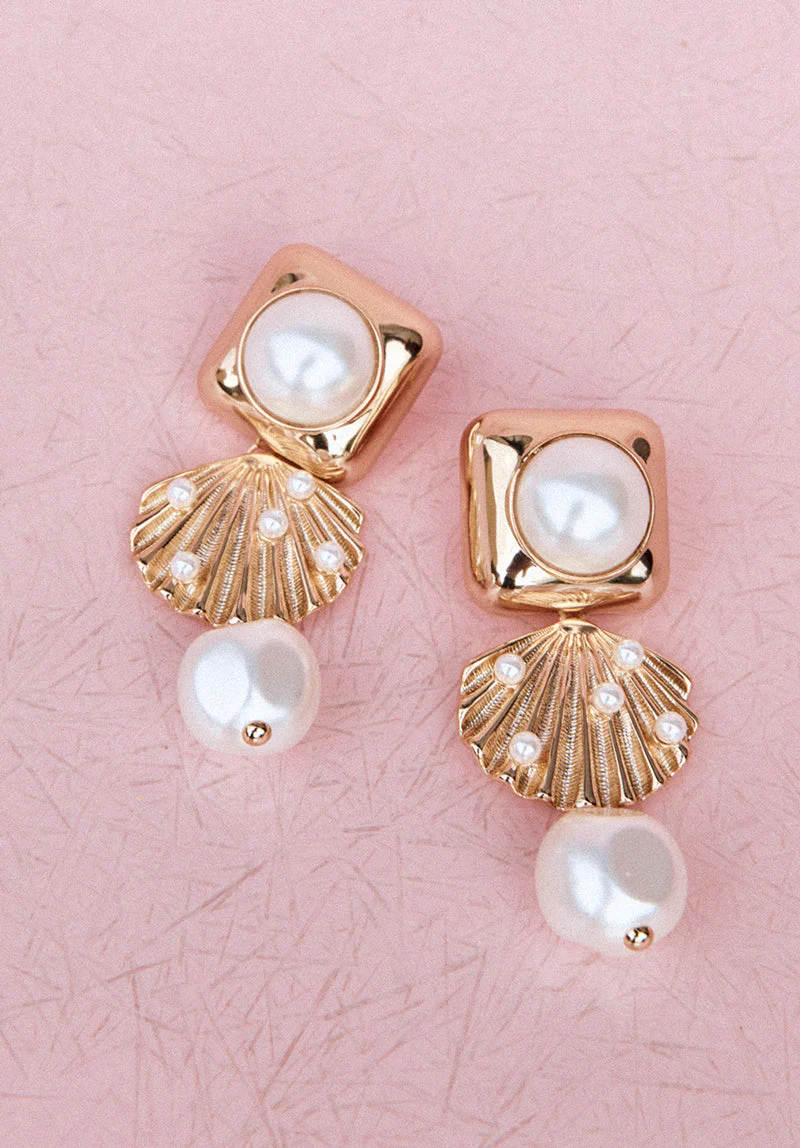 Gold Pearl Shell Earrings - Image 4