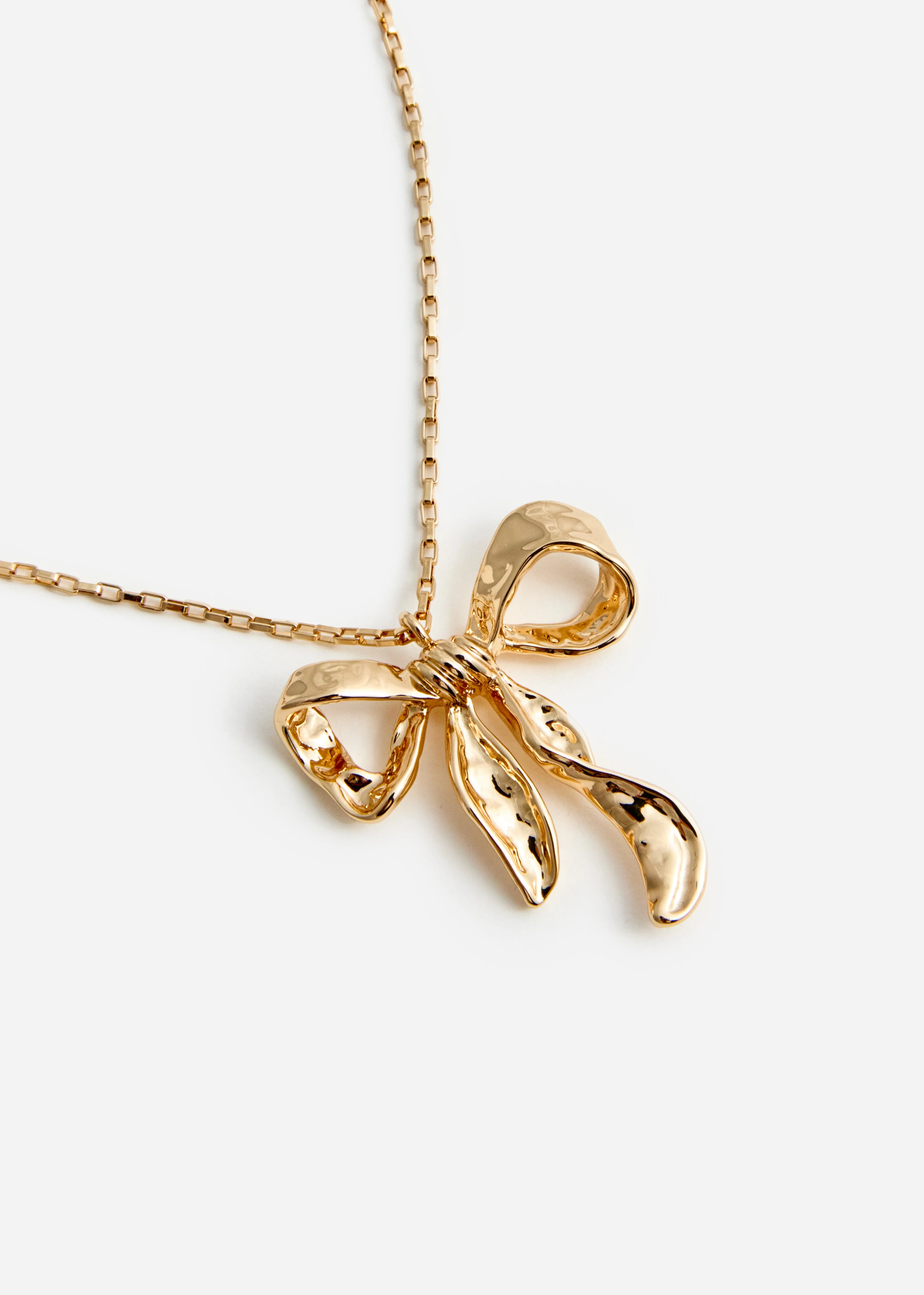 Mottled Gold Bow Pendant Necklace - Image 3
