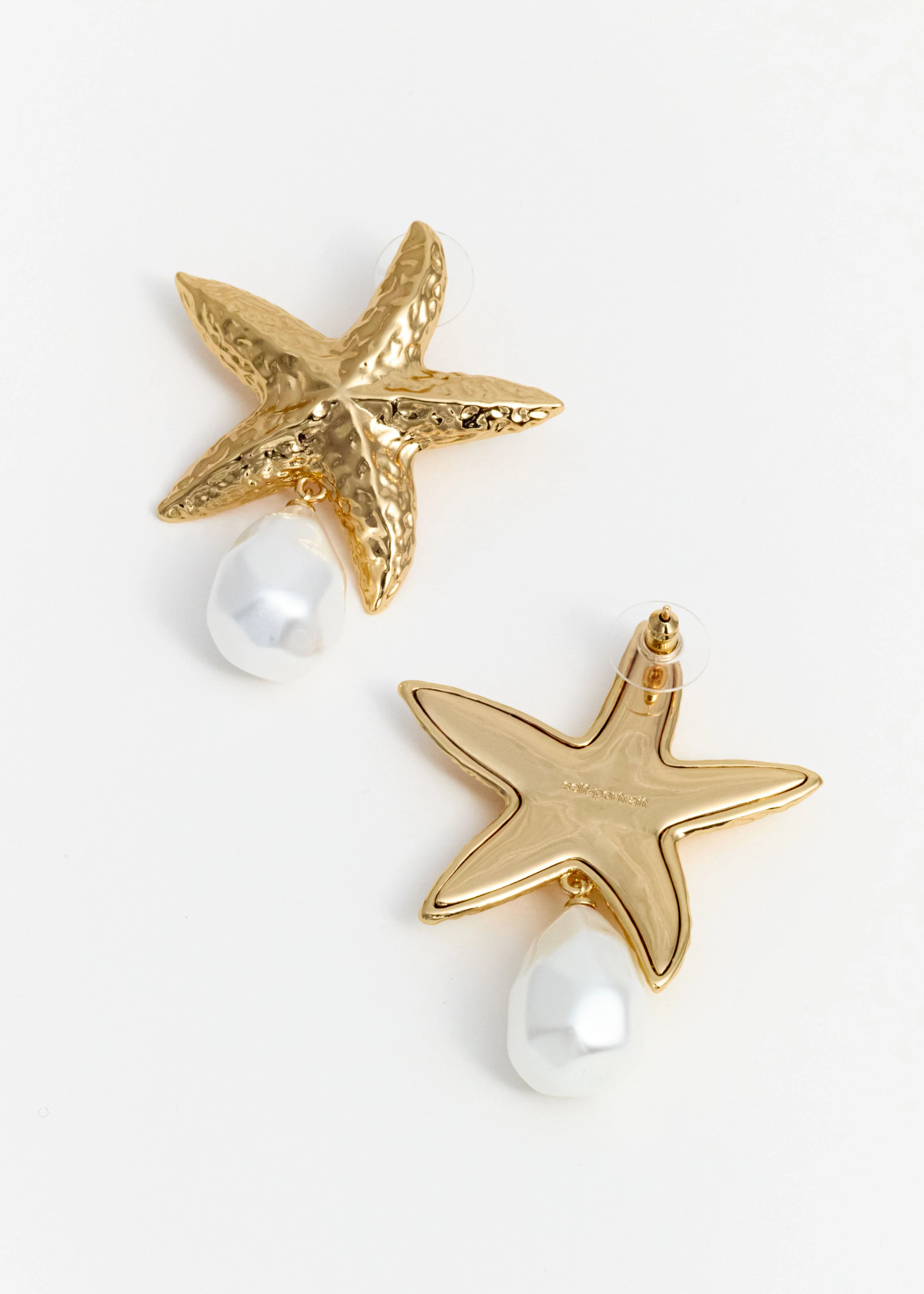 Mottled Gold Sea Star Pearl Earrings - Image 3