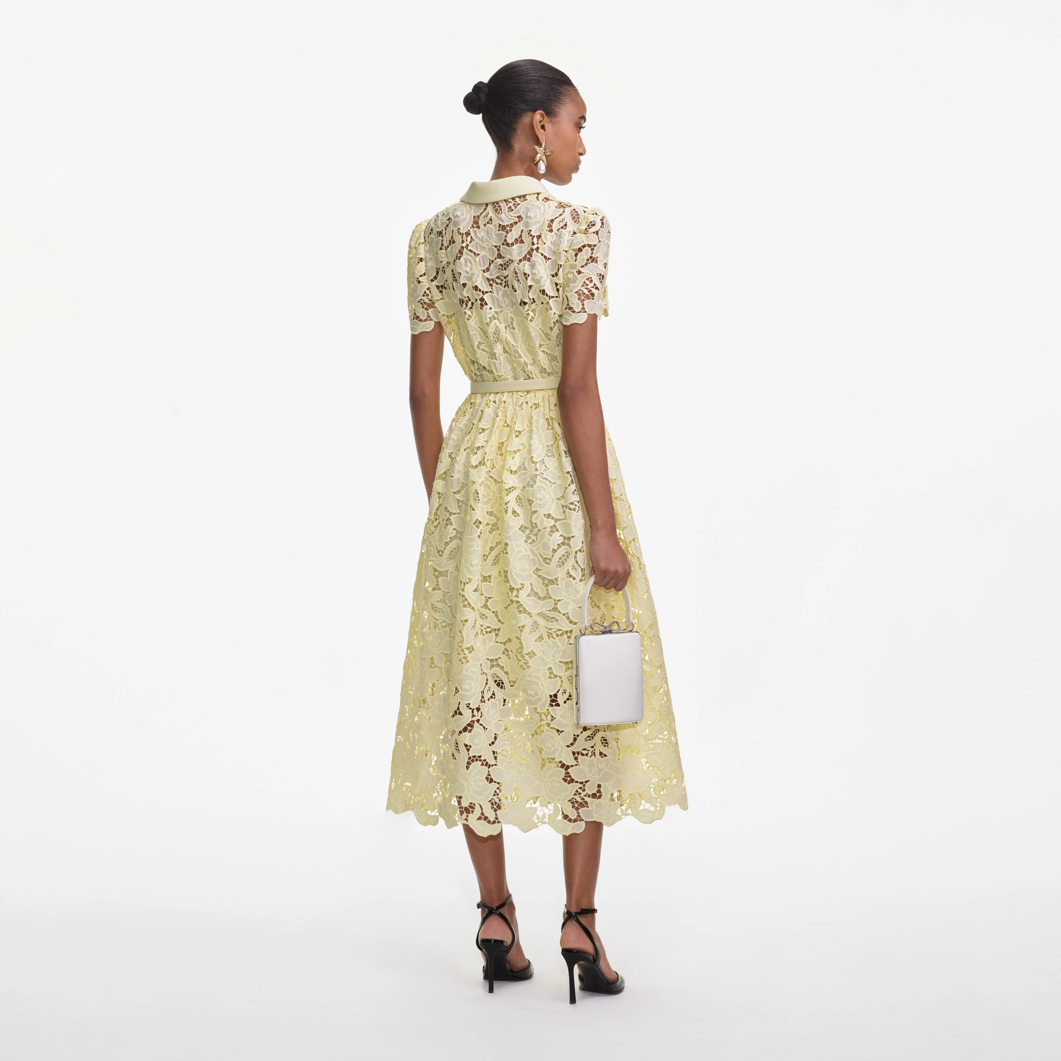 Yellow Lace Collared Midi Dress - Image 3