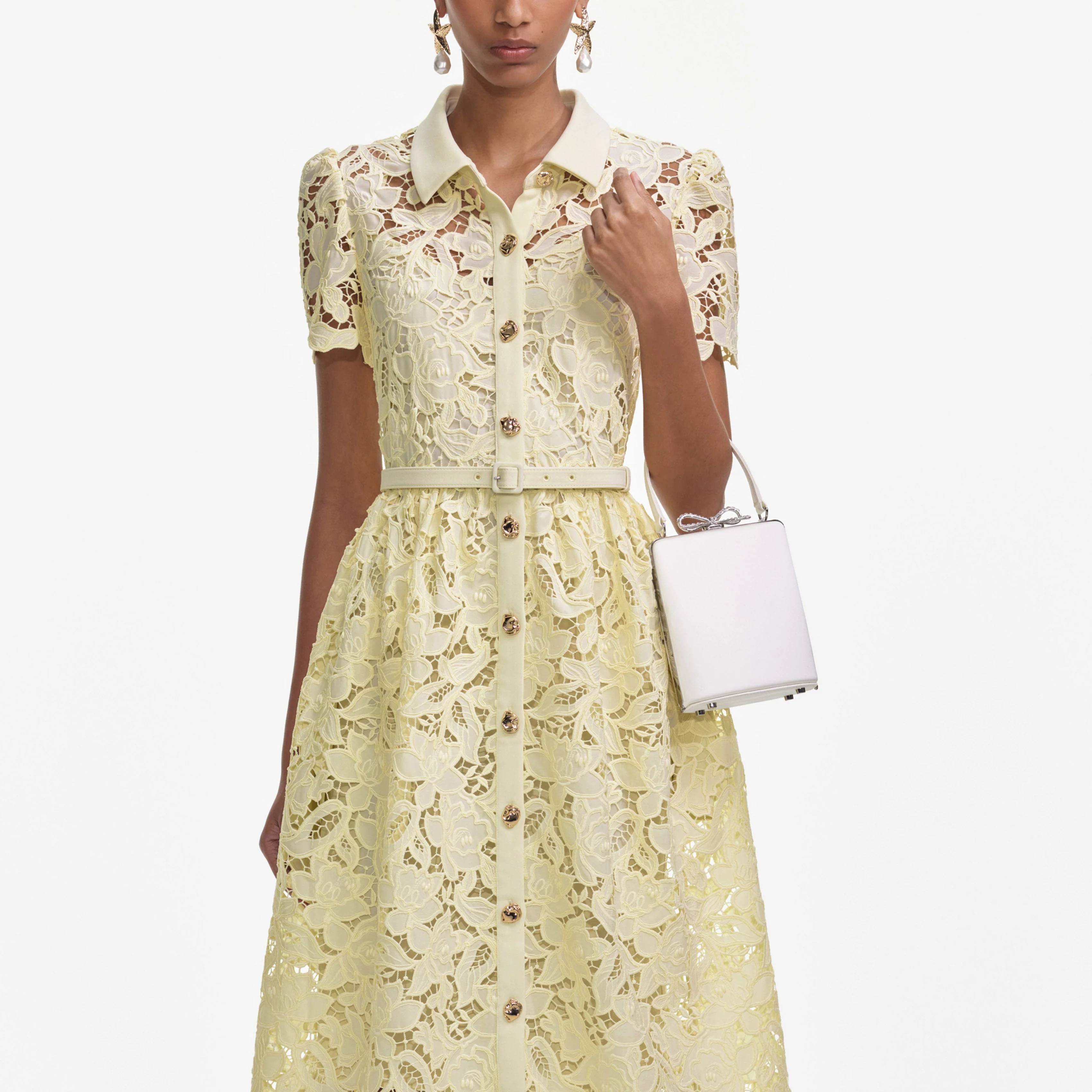 Yellow Lace Collared Midi Dress - Image 4