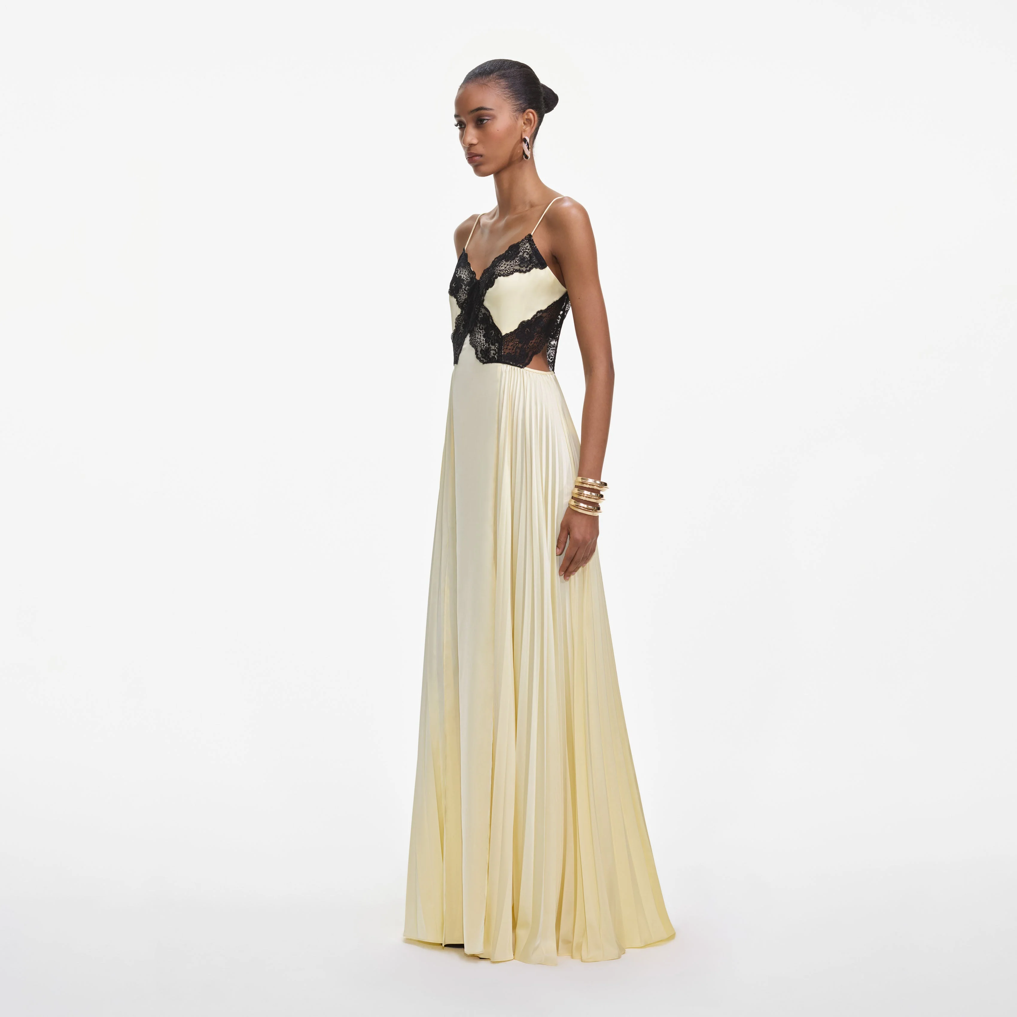 Yellow Satin Lace Maxi Dress - Image 2
