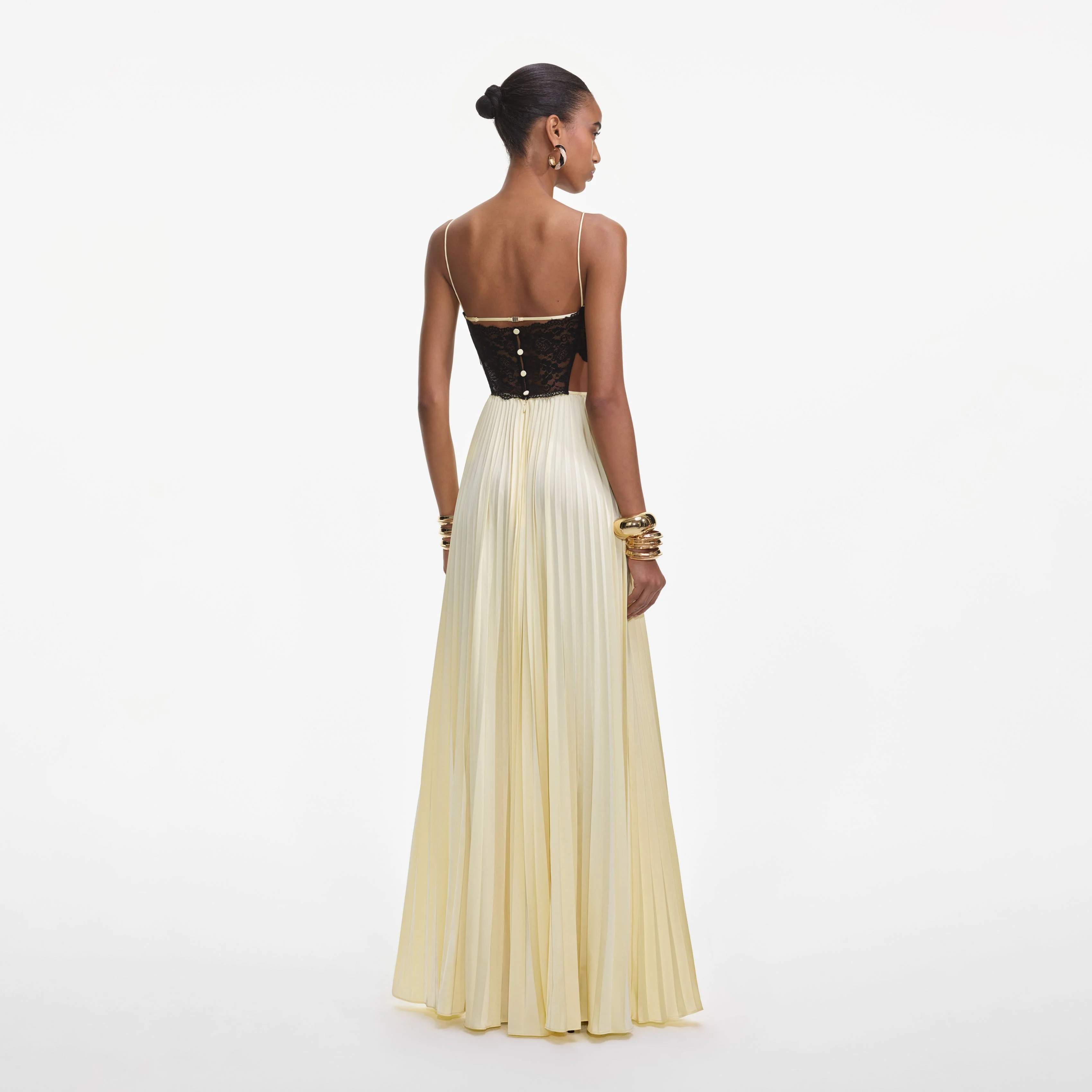 Yellow Satin Lace Maxi Dress - Image 3