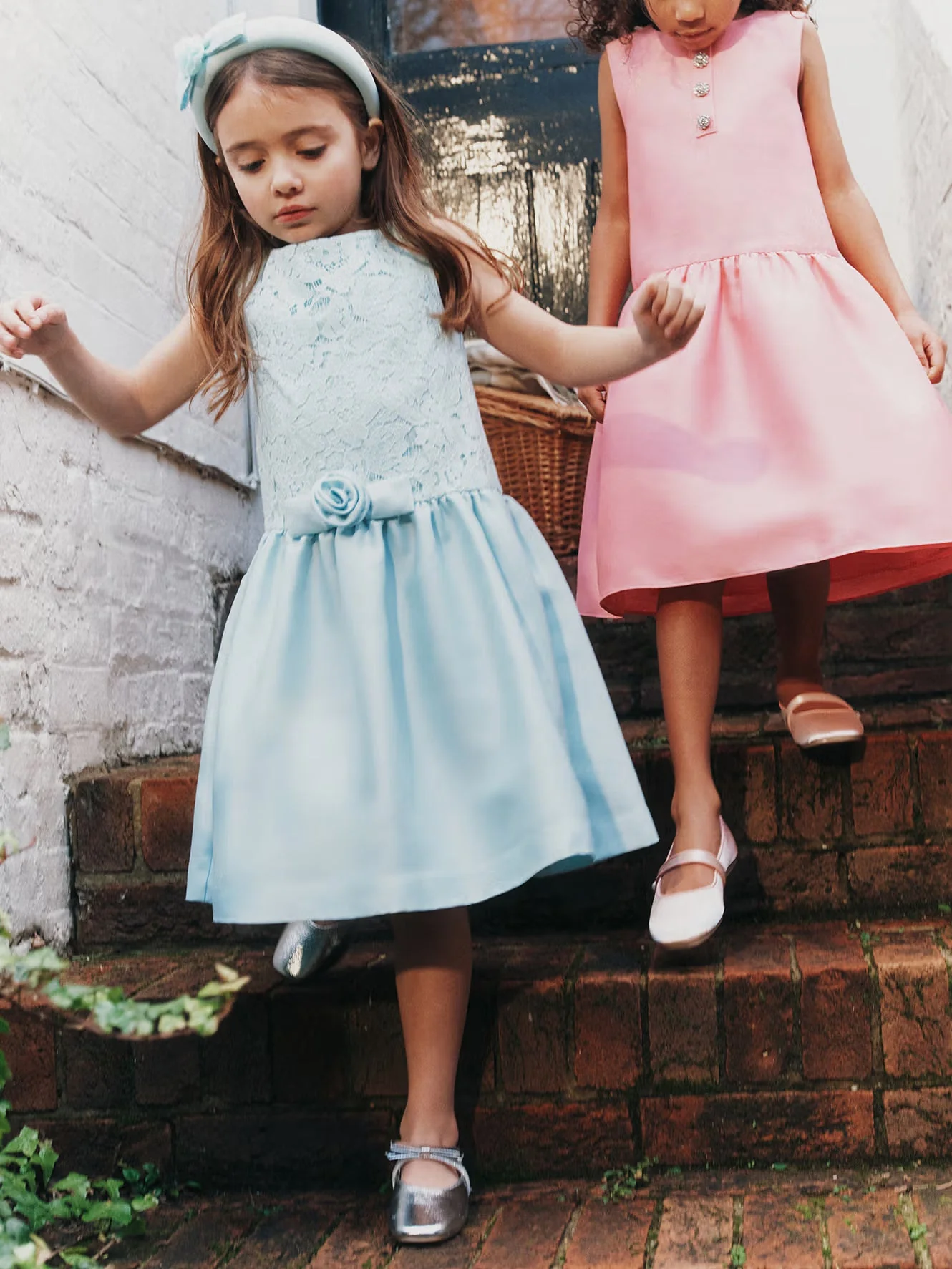 Aqua Taffeta Lace Bow Dress - Image 3
