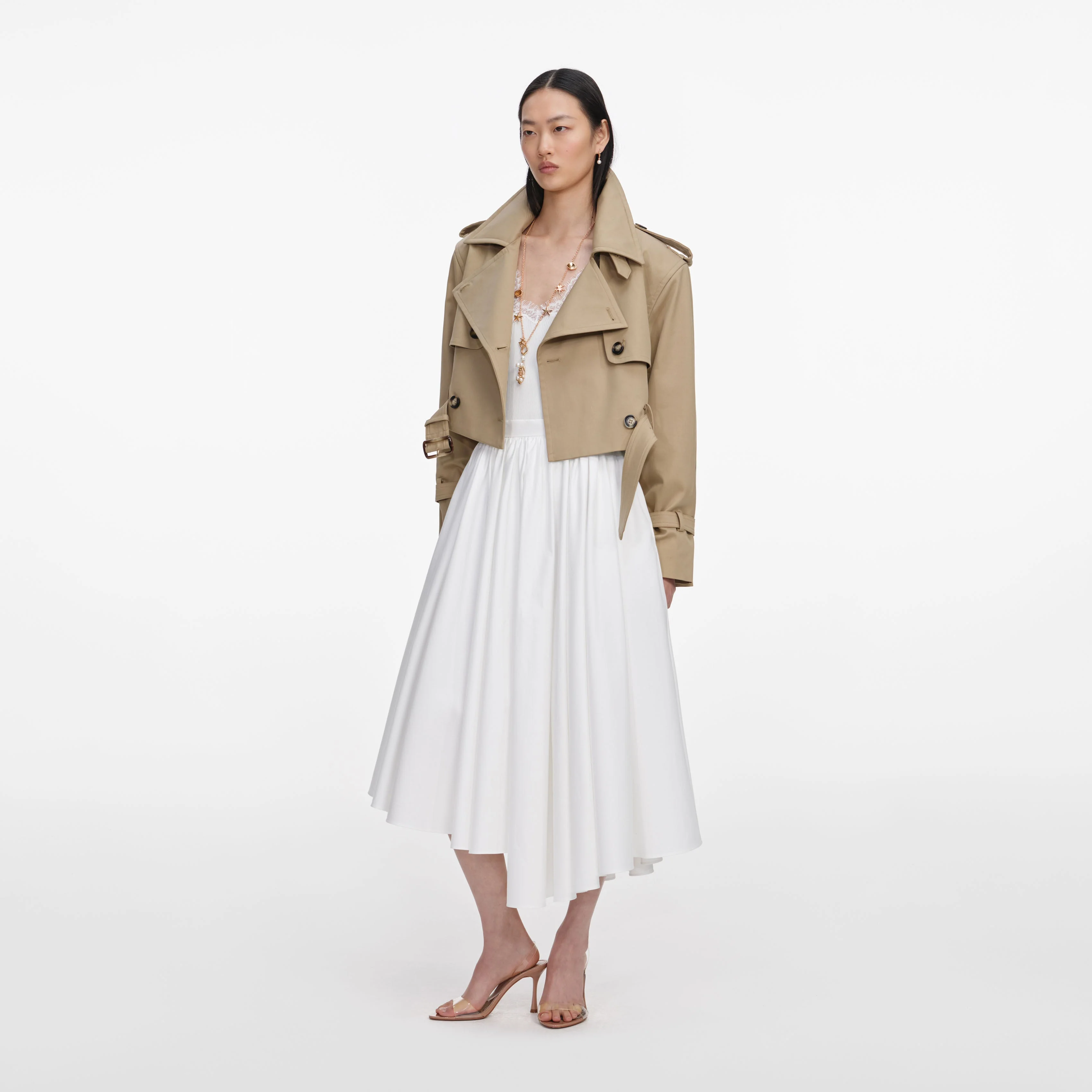 Beige Cropped Trench Jacket - Image 2