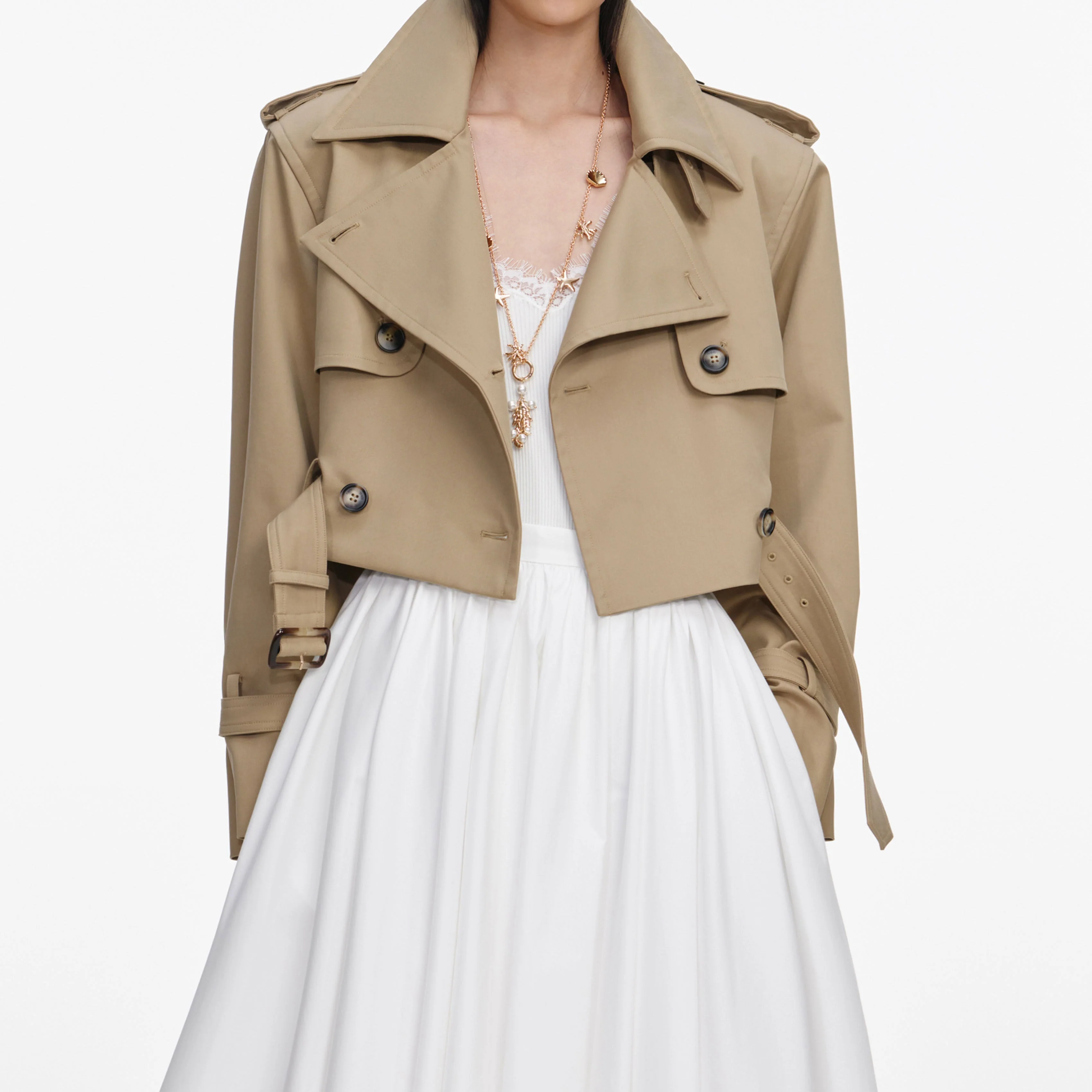 Beige Cropped Trench Jacket - Image 6