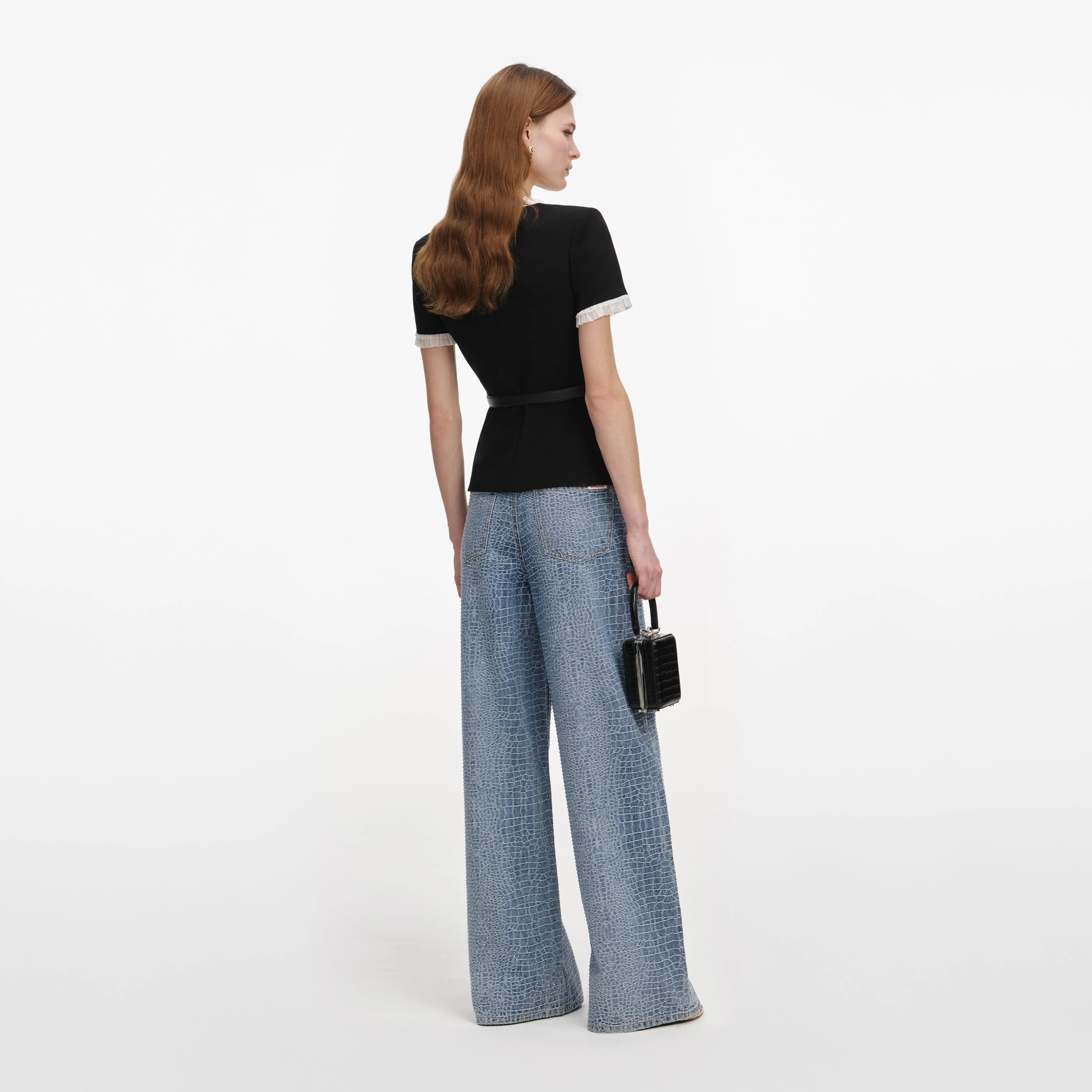 Black Crepe Contrast Frill Top - Image 3